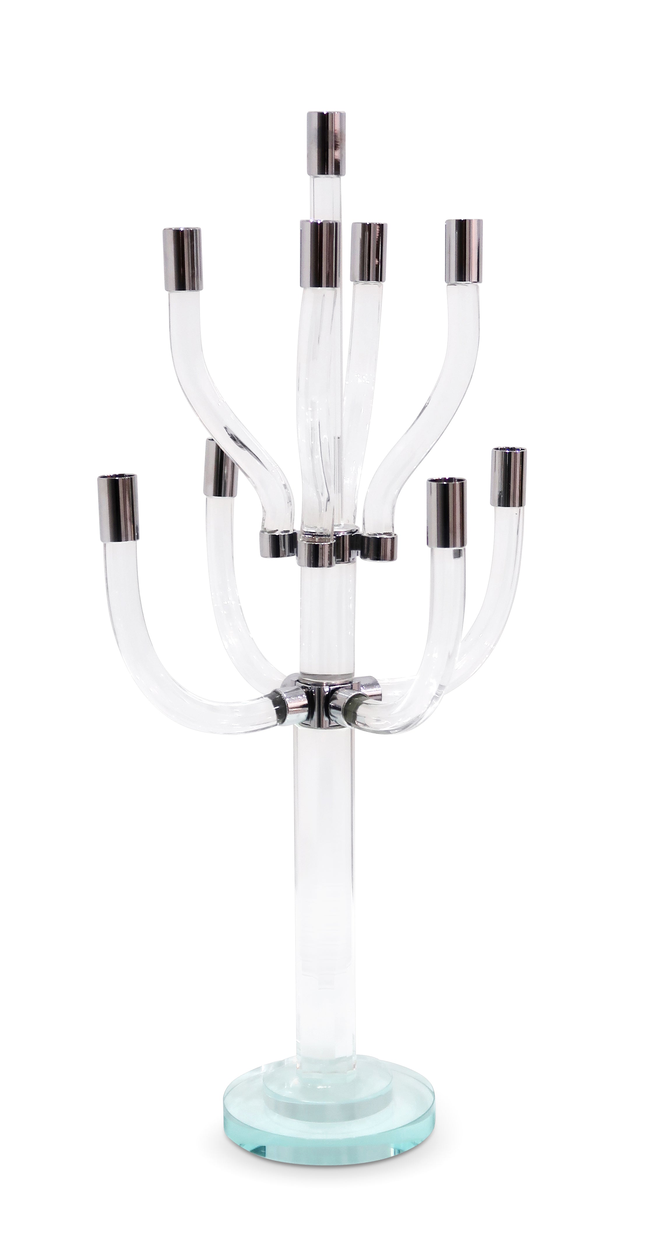 23" Clear And Silver Crystal Tabletop Candelabra Candle Holder-Candle Holders-DECOROLALA