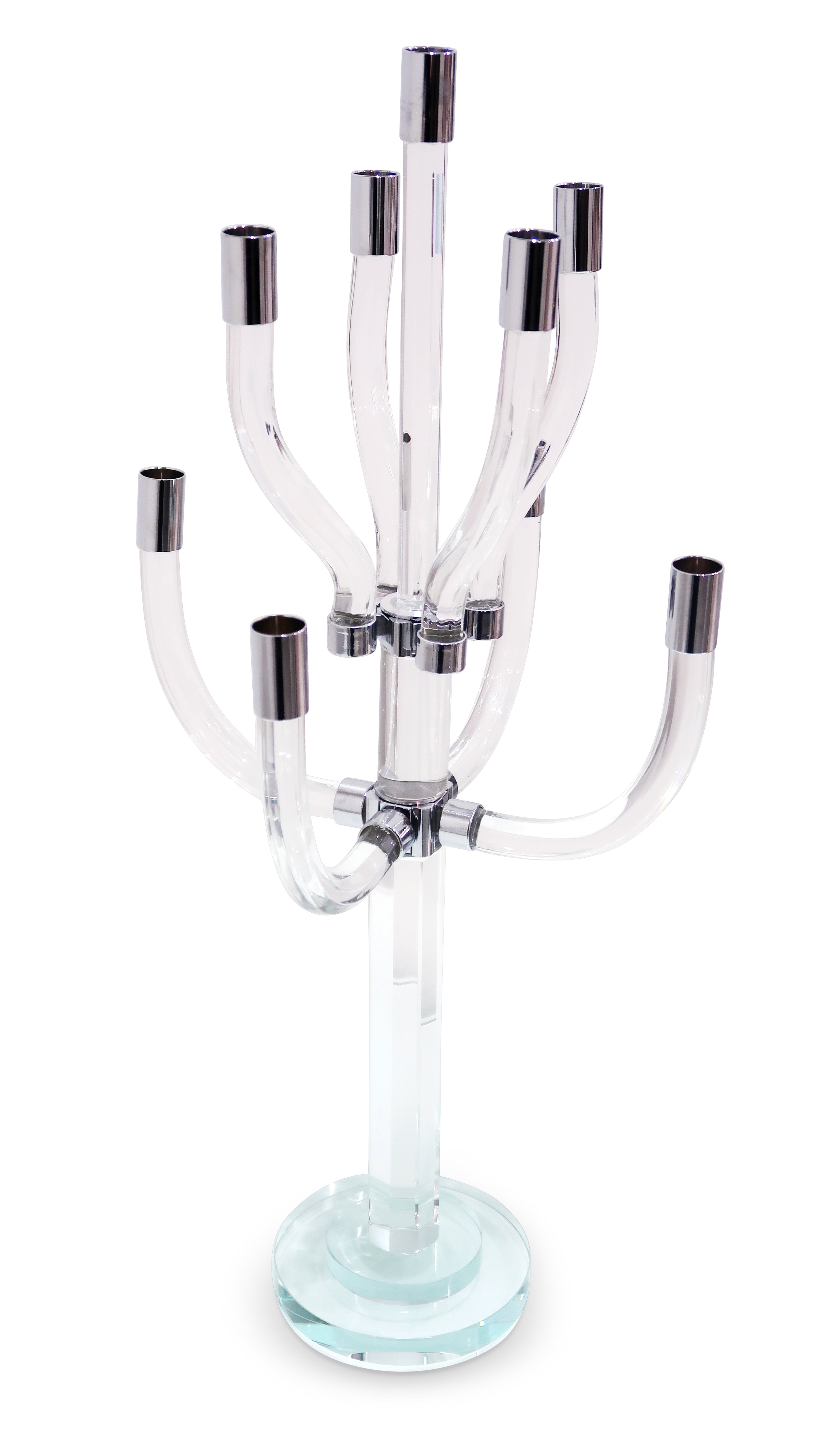 23" Clear And Silver Crystal Tabletop Candelabra Candle Holder-Candle Holders-DECOROLALA