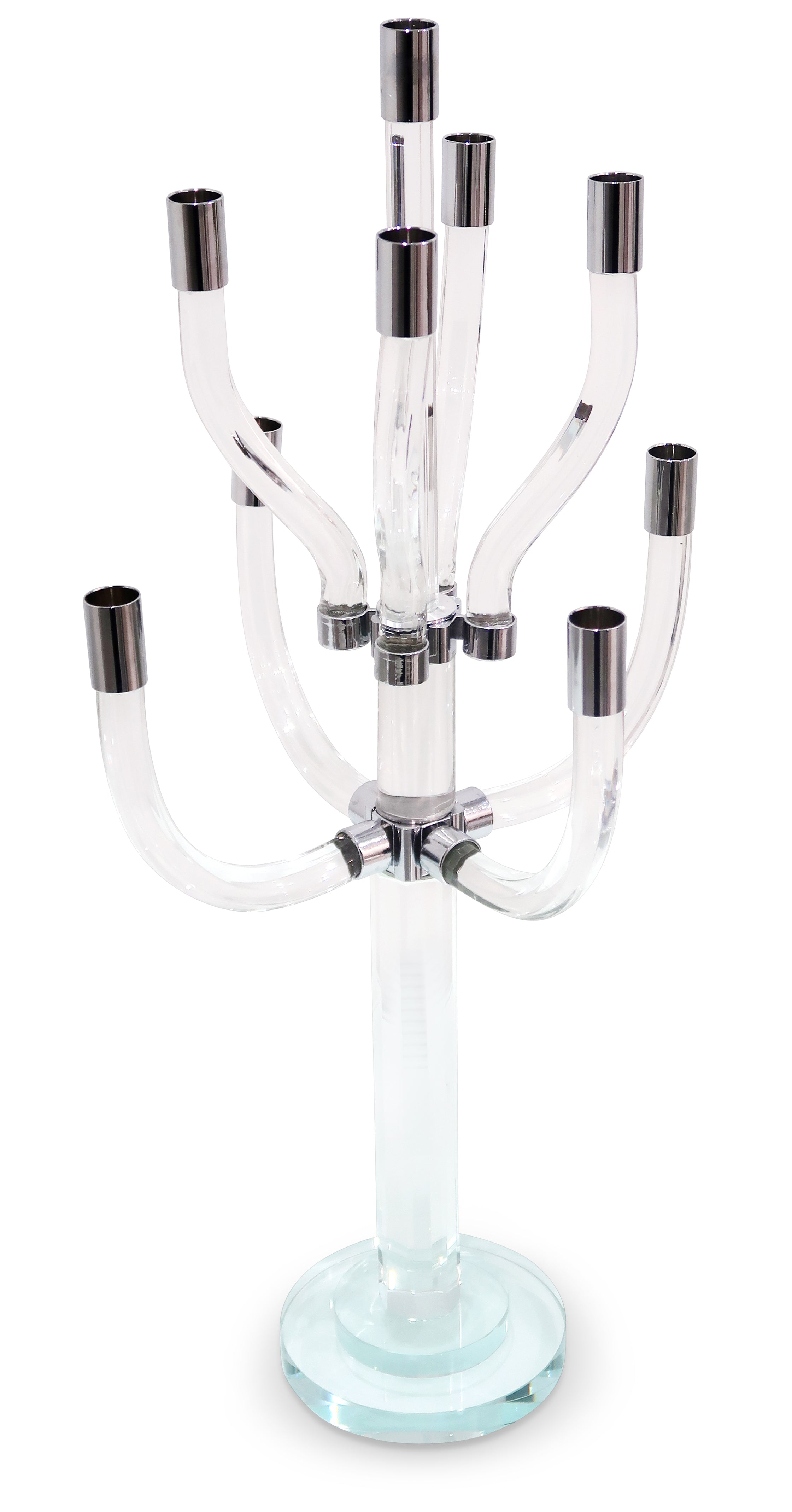 23" Clear And Silver Crystal Tabletop Candelabra Candle Holder-Candle Holders-DECOROLALA
