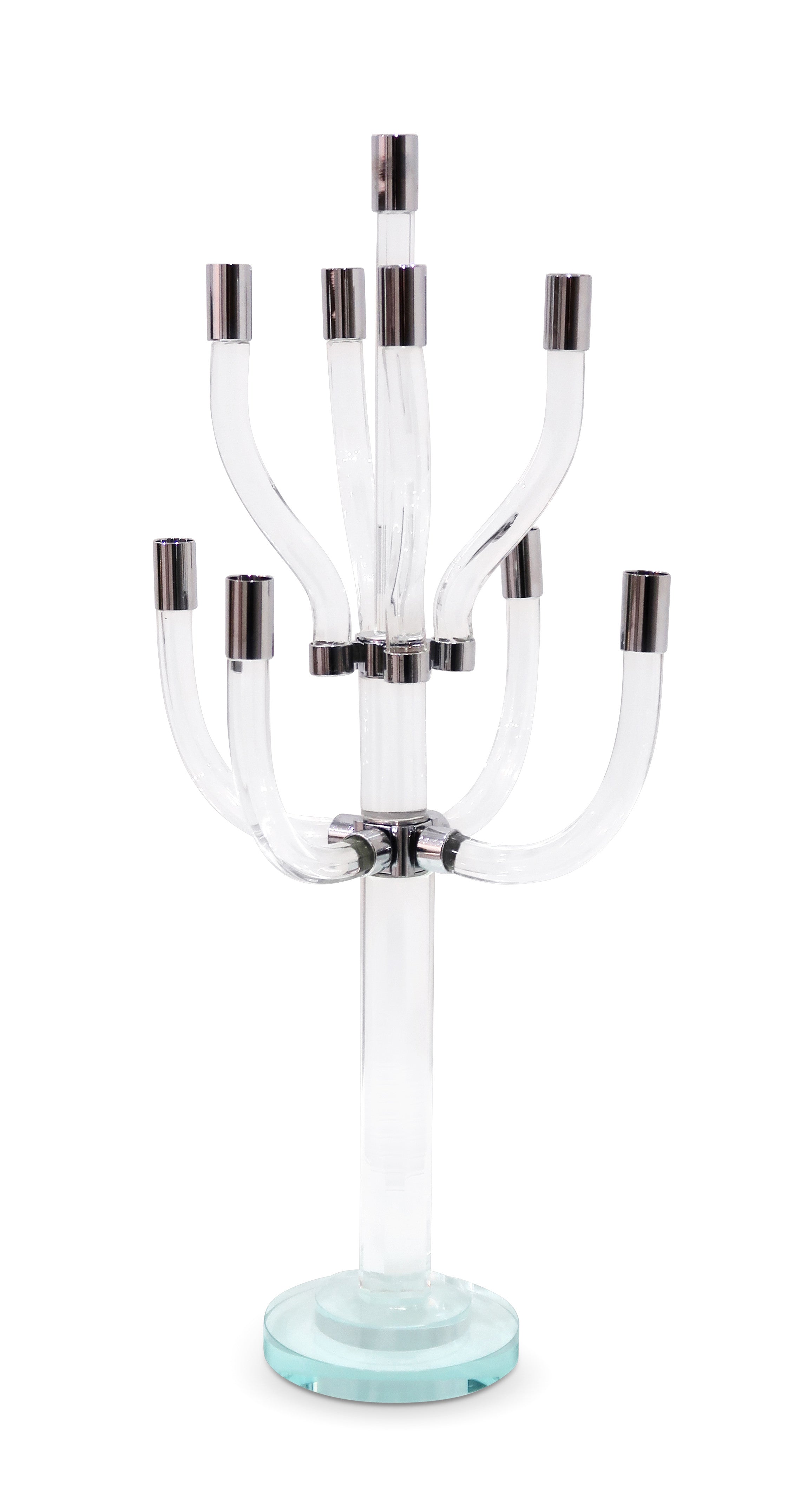 23" Clear And Silver Crystal Tabletop Candelabra Candle Holder-Candle Holders-DECOROLALA