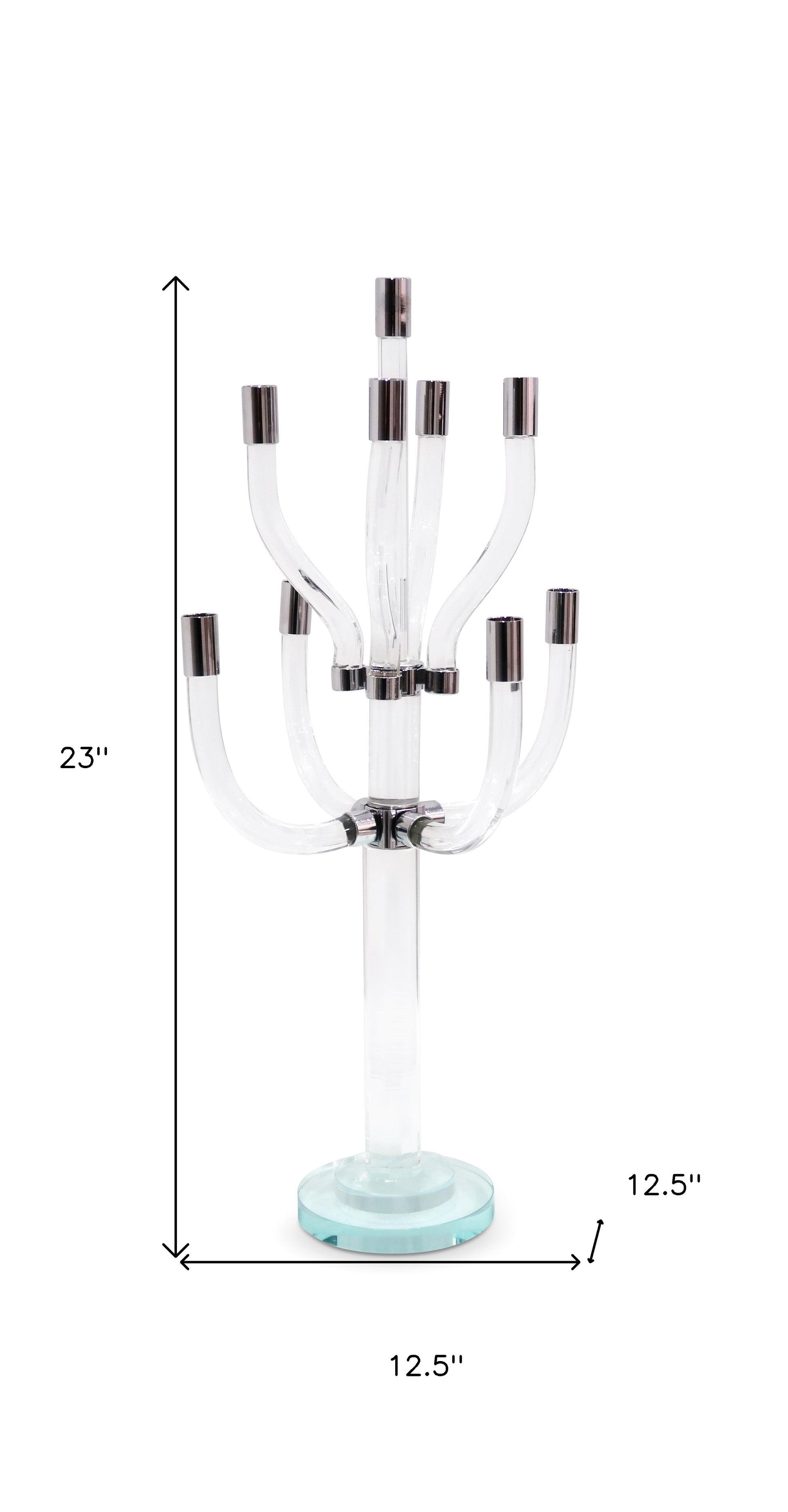 23" Clear And Silver Crystal Tabletop Candelabra Candle Holder-Candle Holders-DECOROLALA
