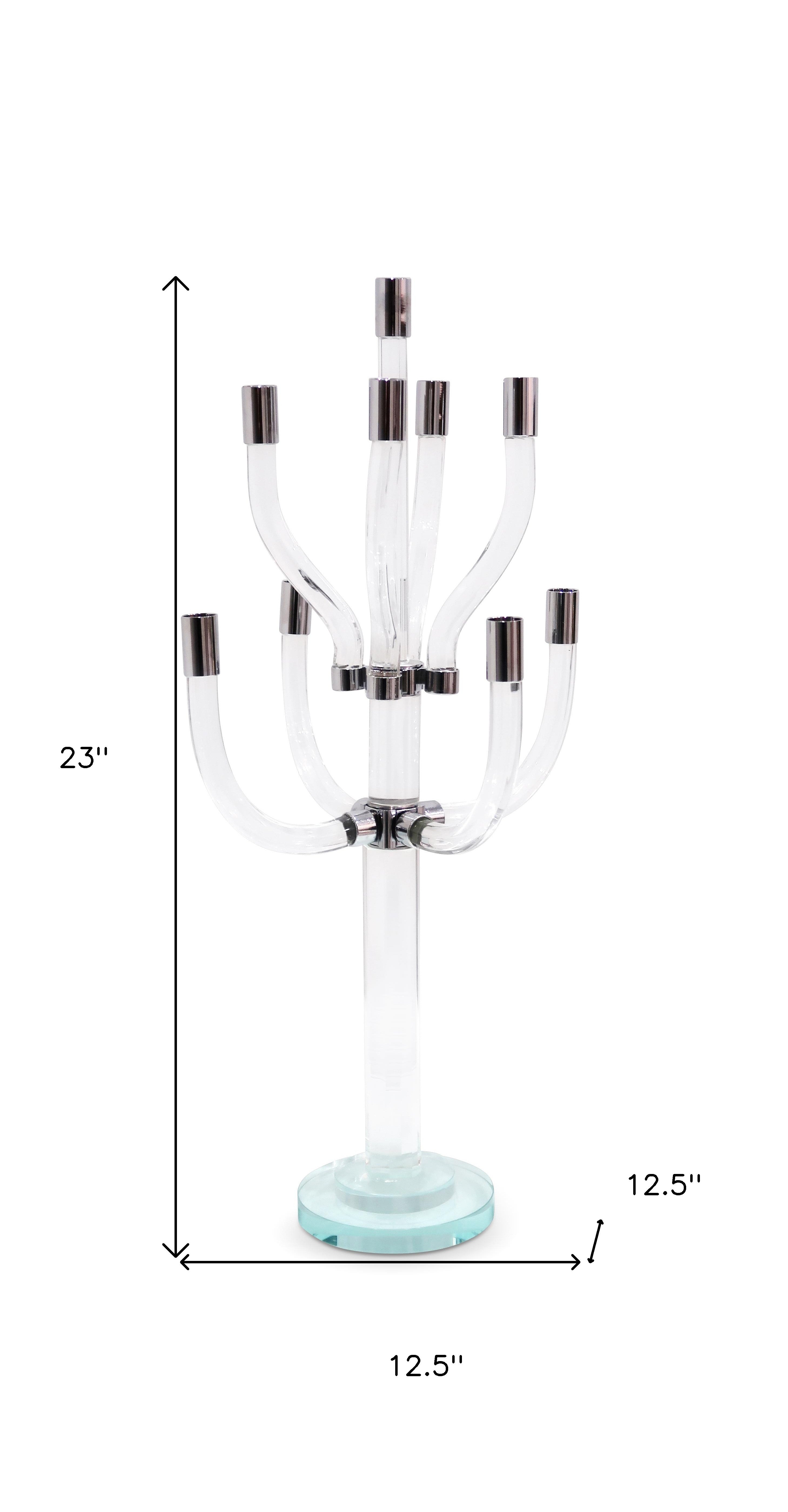 23" Clear And Silver Crystal Tabletop Candelabra Candle Holder-Candle Holders-DECOROLALA