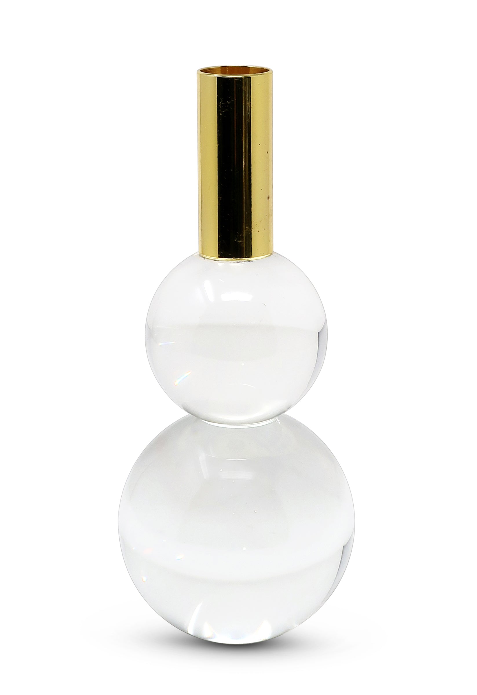 Set of Two Clear And Gold Geo Orbs Crystal Tabletop Taper Candlesticks-Candle Holders-DECOROLALA