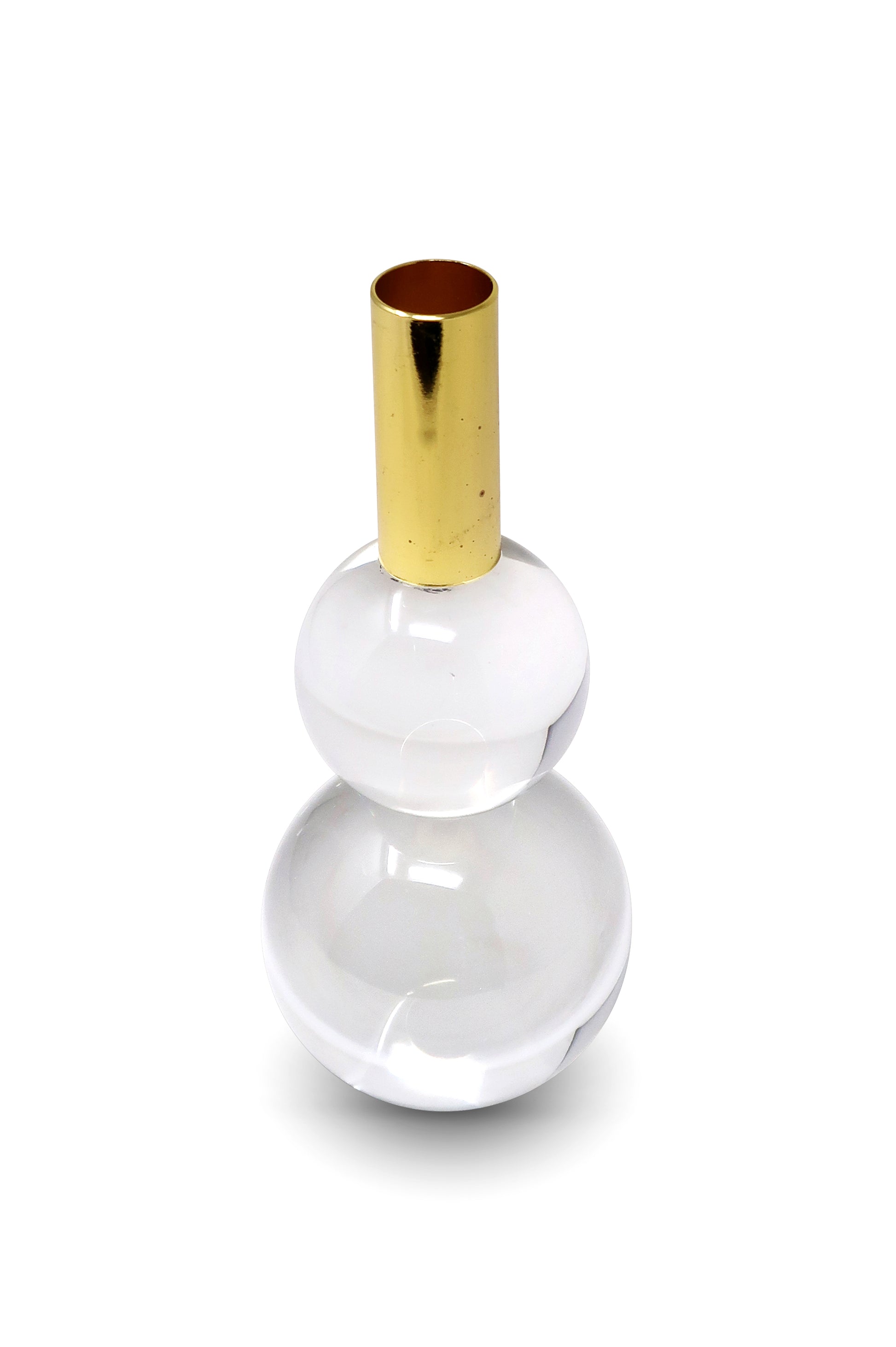 Set of Two Clear And Gold Geo Orbs Crystal Tabletop Taper Candlesticks-Candle Holders-DECOROLALA