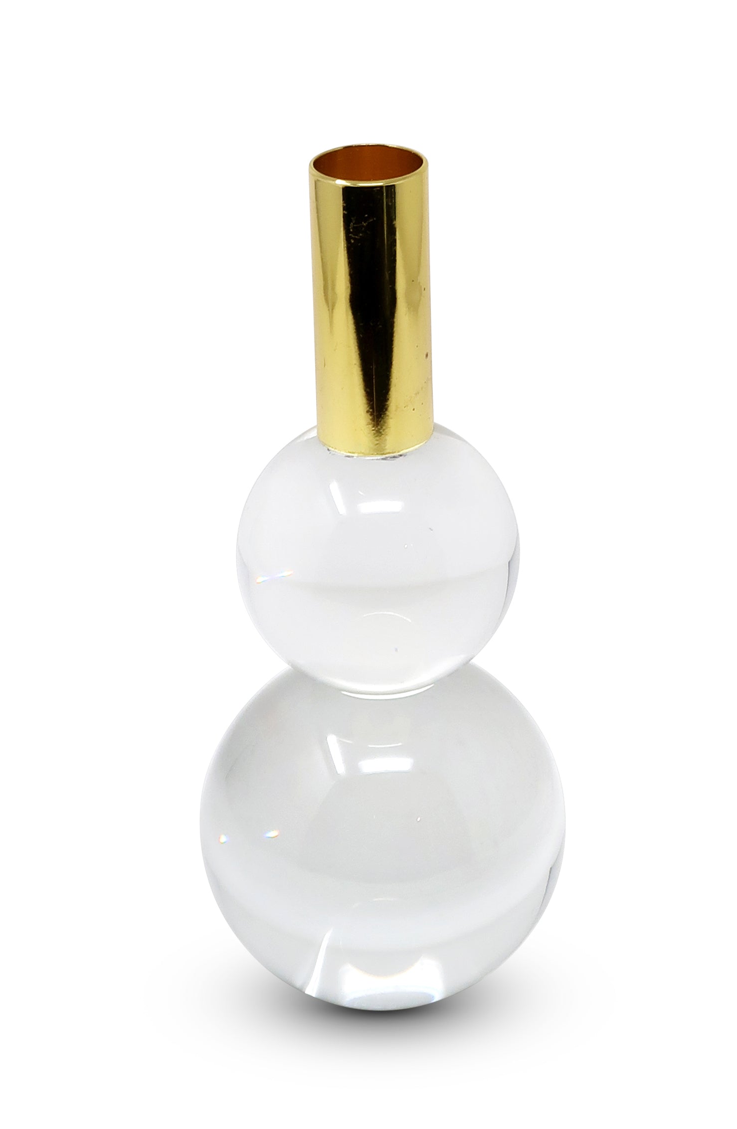 Set of Two Clear And Gold Geo Orbs Crystal Tabletop Taper Candlesticks-Candle Holders-DECOROLALA