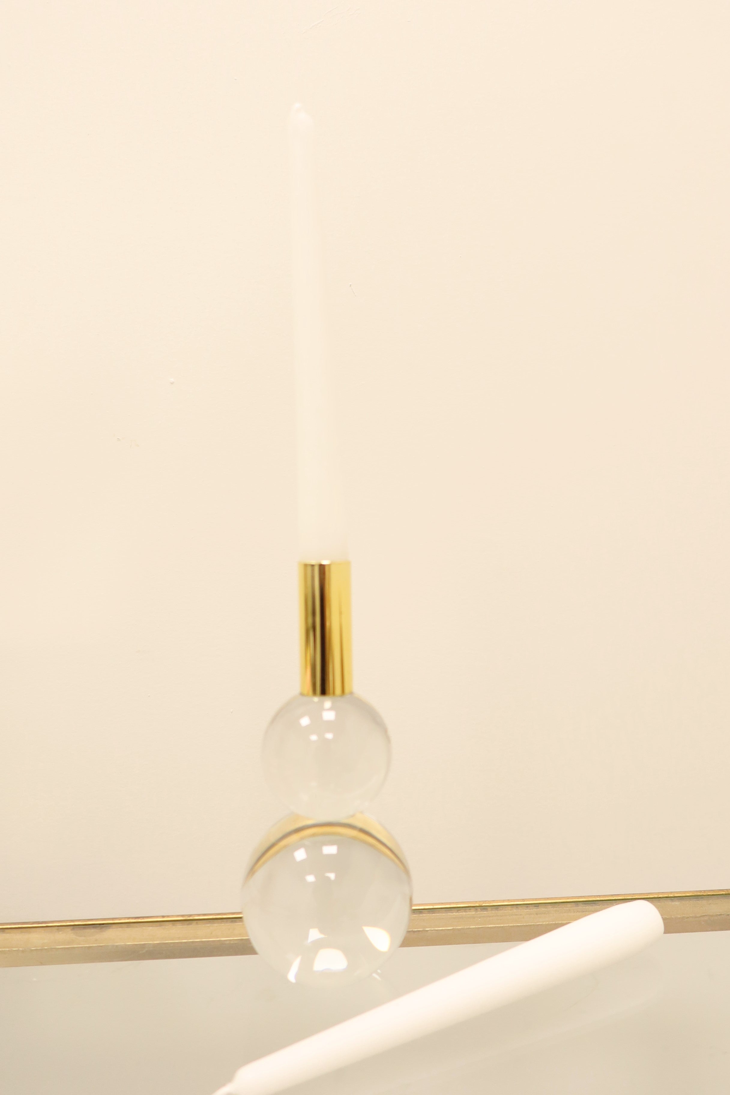 Set of Two Clear And Gold Geo Orbs Crystal Tabletop Taper Candlesticks-Candle Holders-DECOROLALA