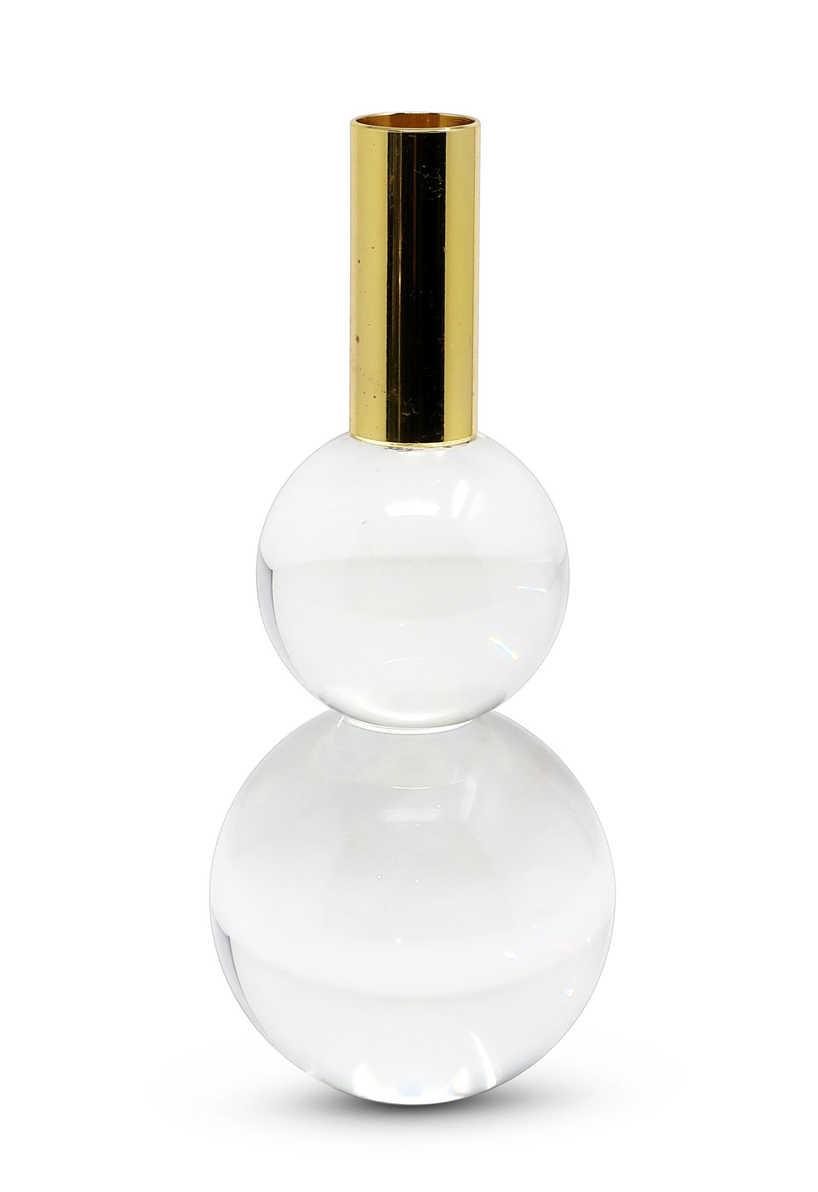 Set of Two Clear And Gold Geo Orbs Crystal Tabletop Taper Candlesticks-Candle Holders-DECOROLALA