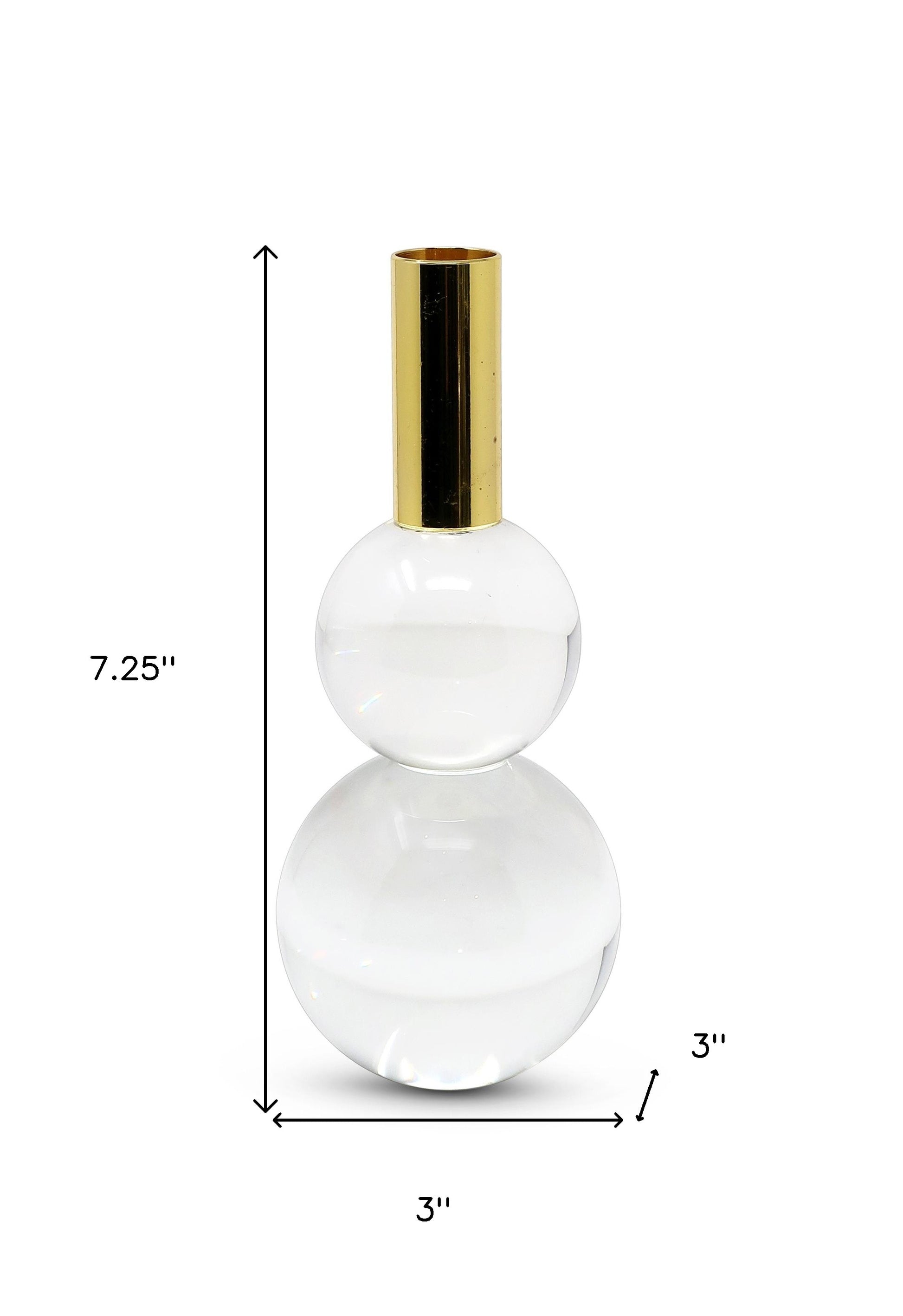 Set of Two Clear And Gold Geo Orbs Crystal Tabletop Taper Candlesticks-Candle Holders-DECOROLALA