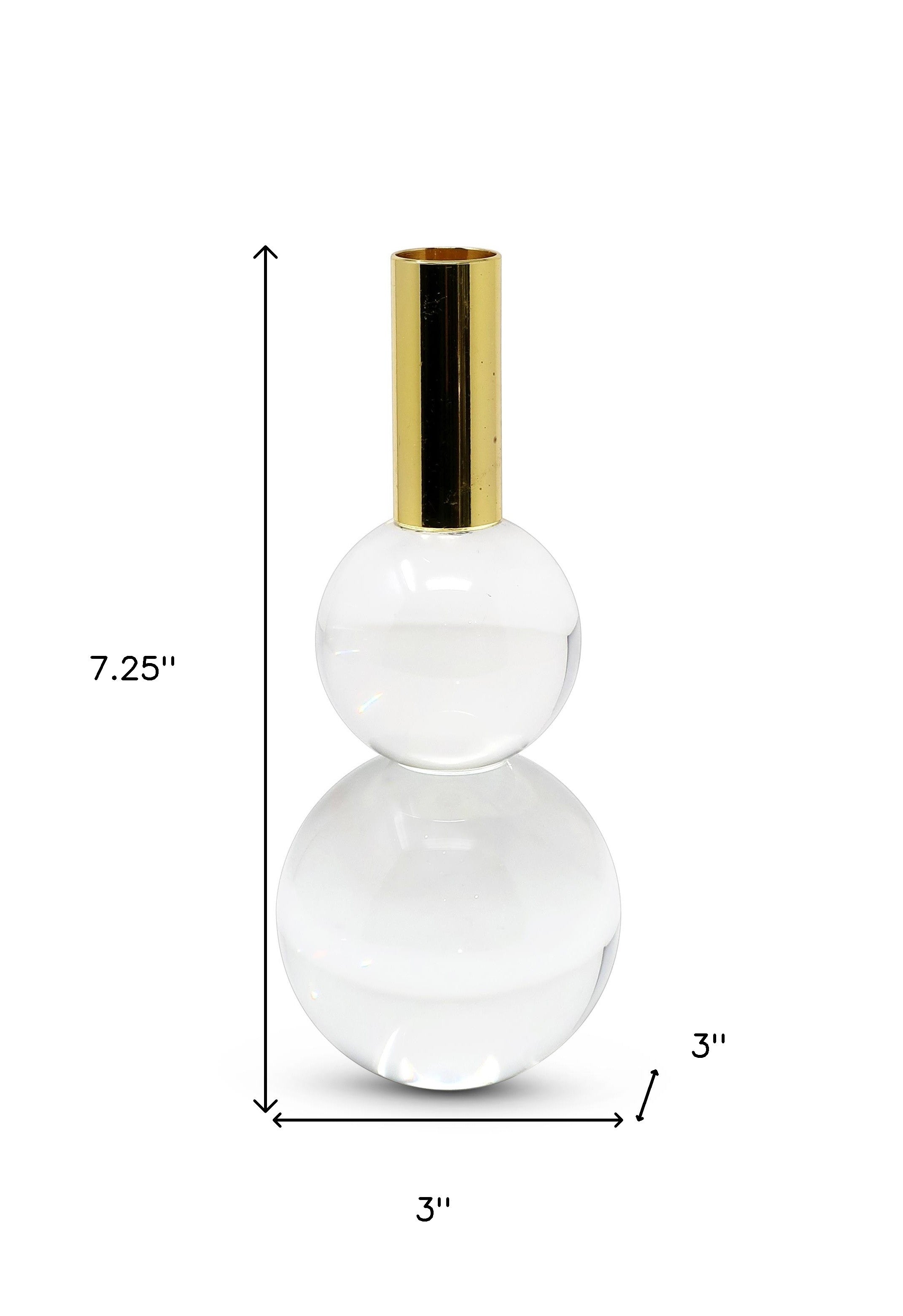 Set of Two Clear And Gold Geo Orbs Crystal Tabletop Taper Candlesticks-Candle Holders-DECOROLALA