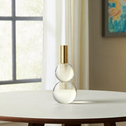 Set of Two Clear And Gold Geo Orbs Crystal Tabletop Taper Candlesticks-Candle Holders-DECOROLALA