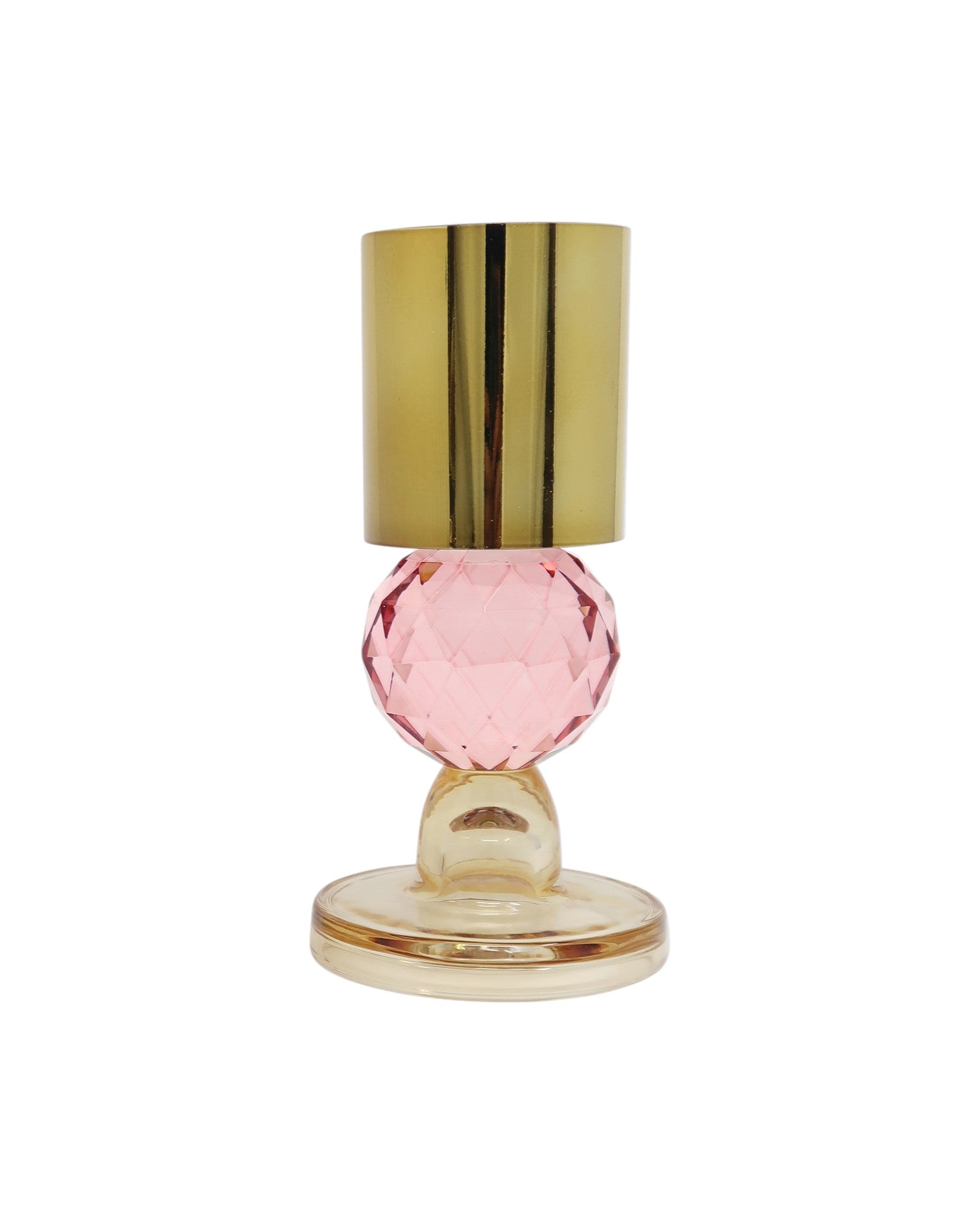 Set of Two Amber Gold And Pink Faceted Crystal Tabletop Taper Candlesticks-Candle Holders-DECOROLALA