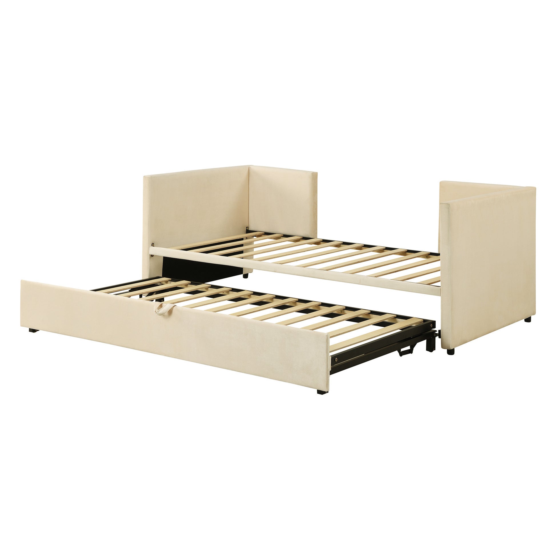 Beige Upholstered Twin Day Bed With Trundle-7