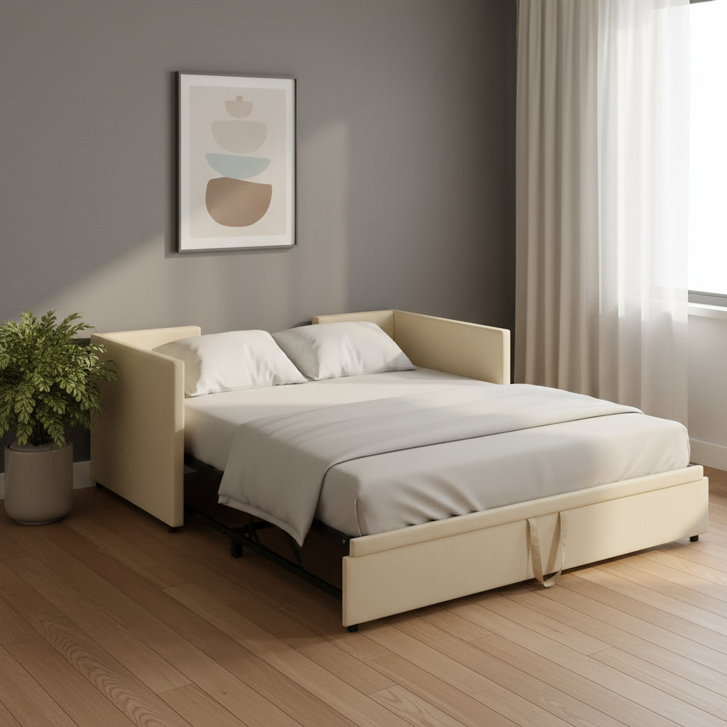 Beige Upholstered Twin Day Bed With Trundle-0
