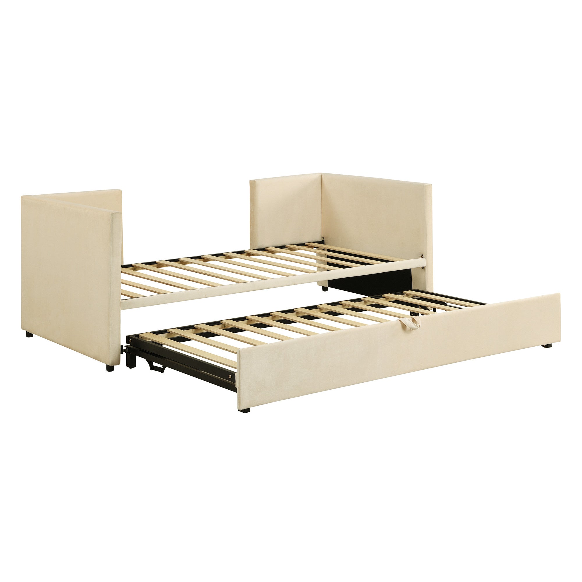 Beige Upholstered Twin Day Bed With Trundle-4