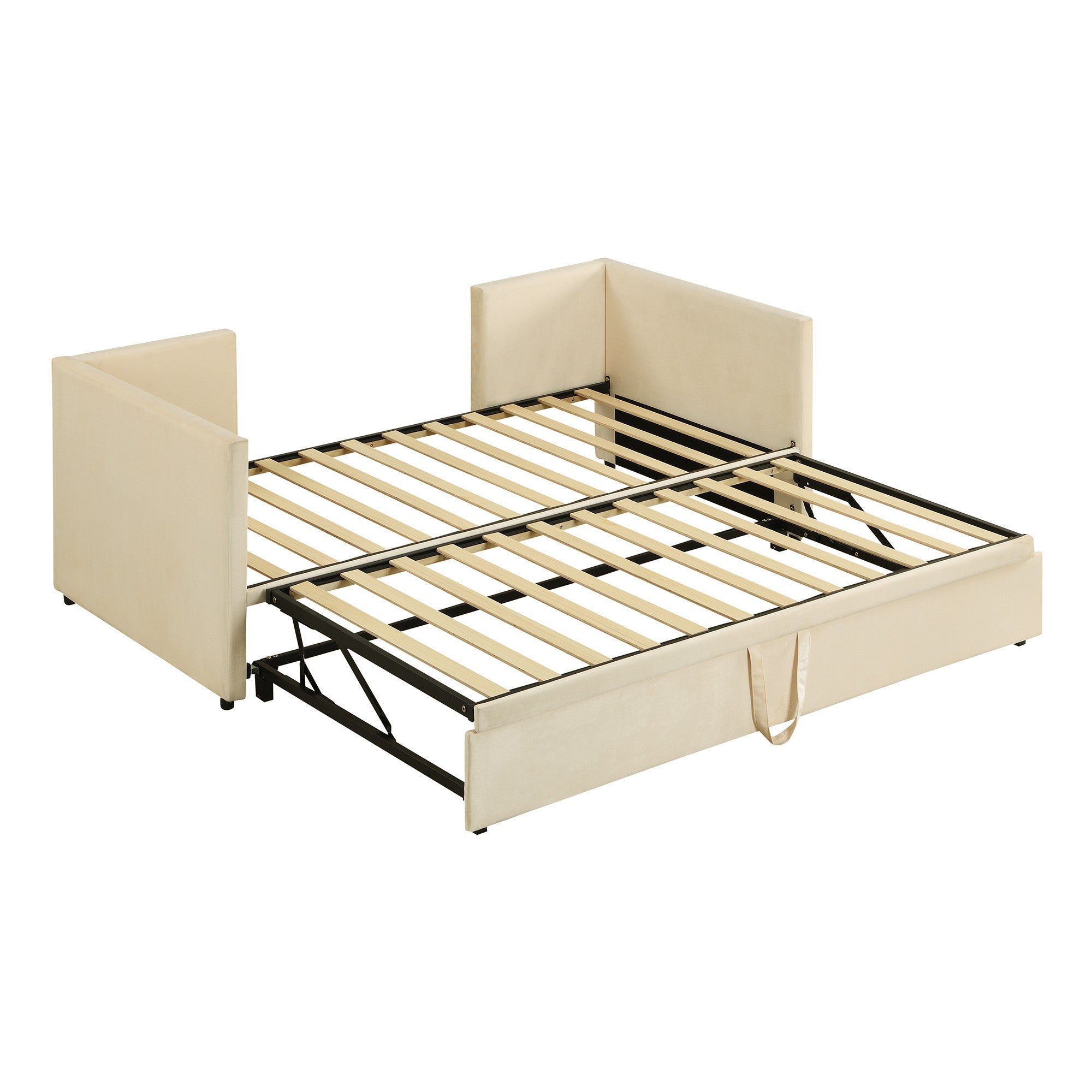 Beige Upholstered Twin Day Bed With Trundle-1