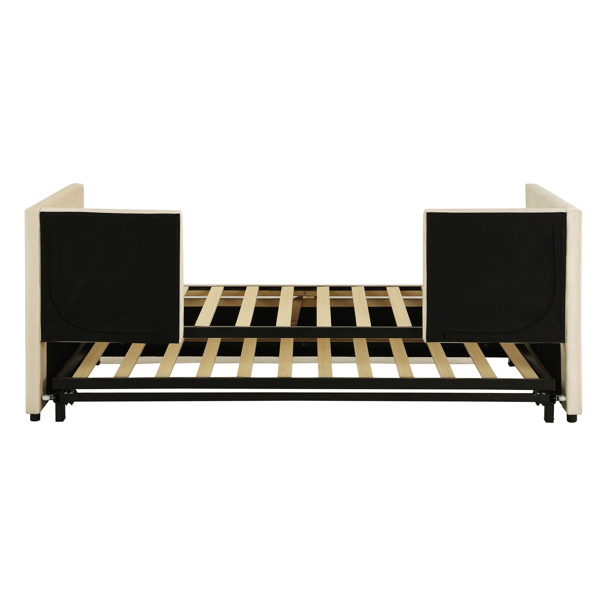 Beige Upholstered Twin Day Bed With Trundle-2