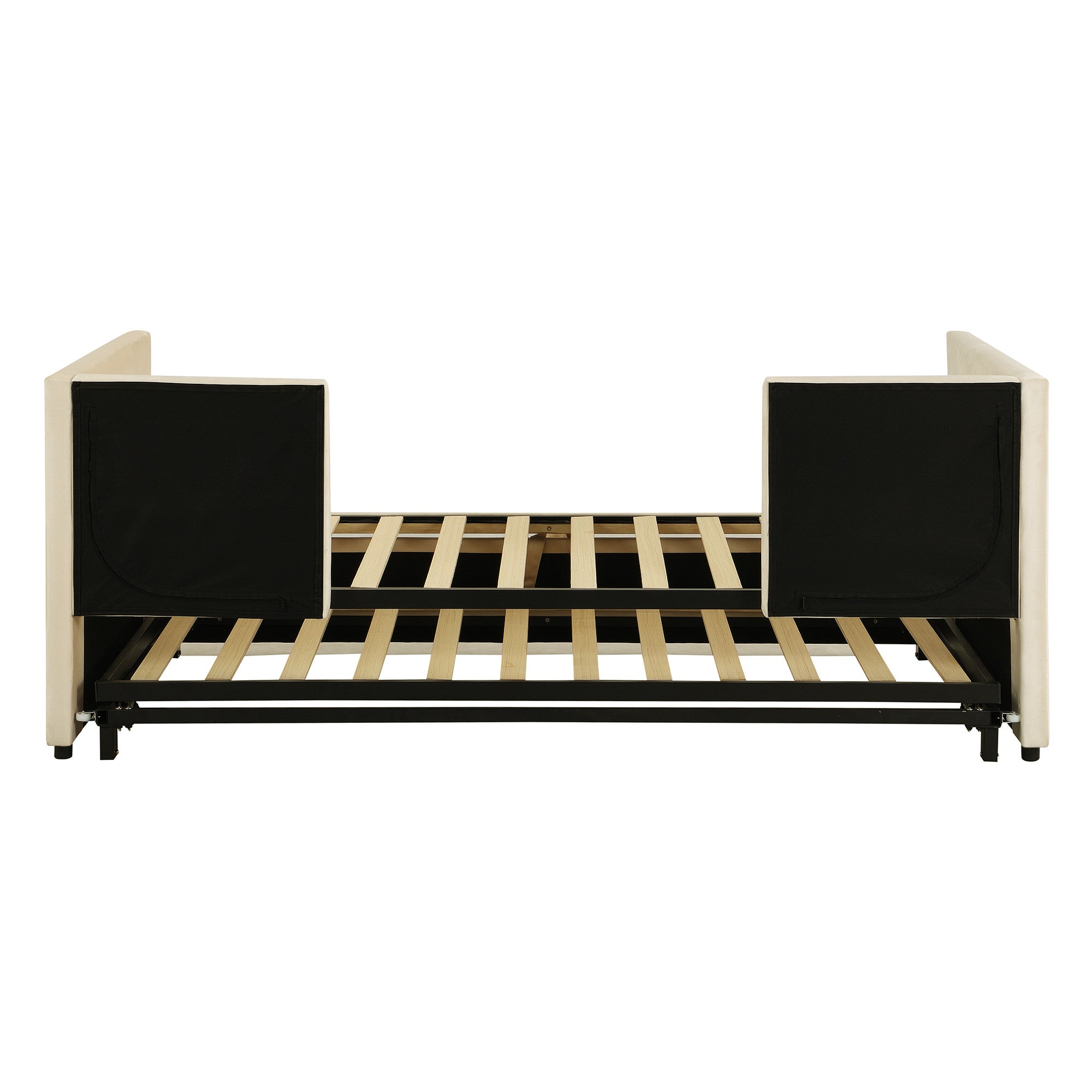Beige Upholstered Twin Day Bed With Trundle-2