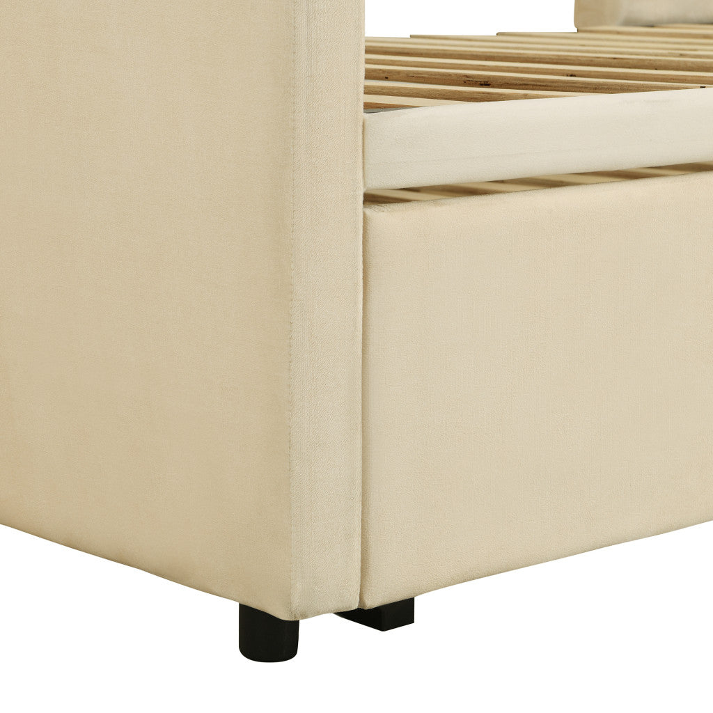 Beige Upholstered Twin Day Bed With Trundle-5