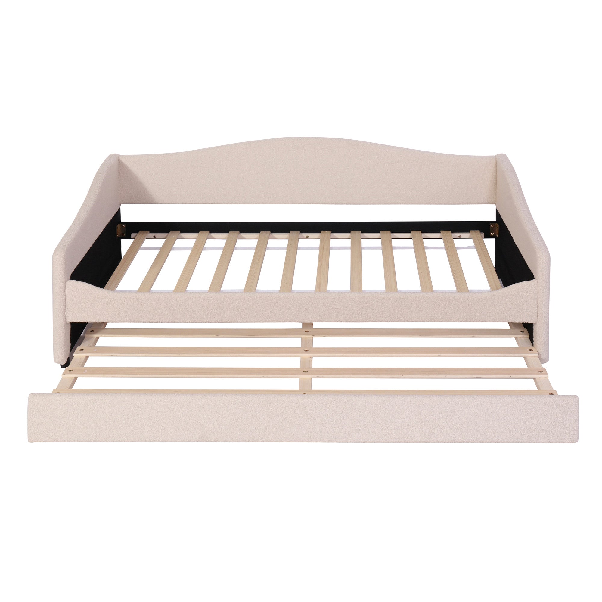 Beige Tufted Boucle Twin Day Bed With LED Lighting And Trundle And USB-1