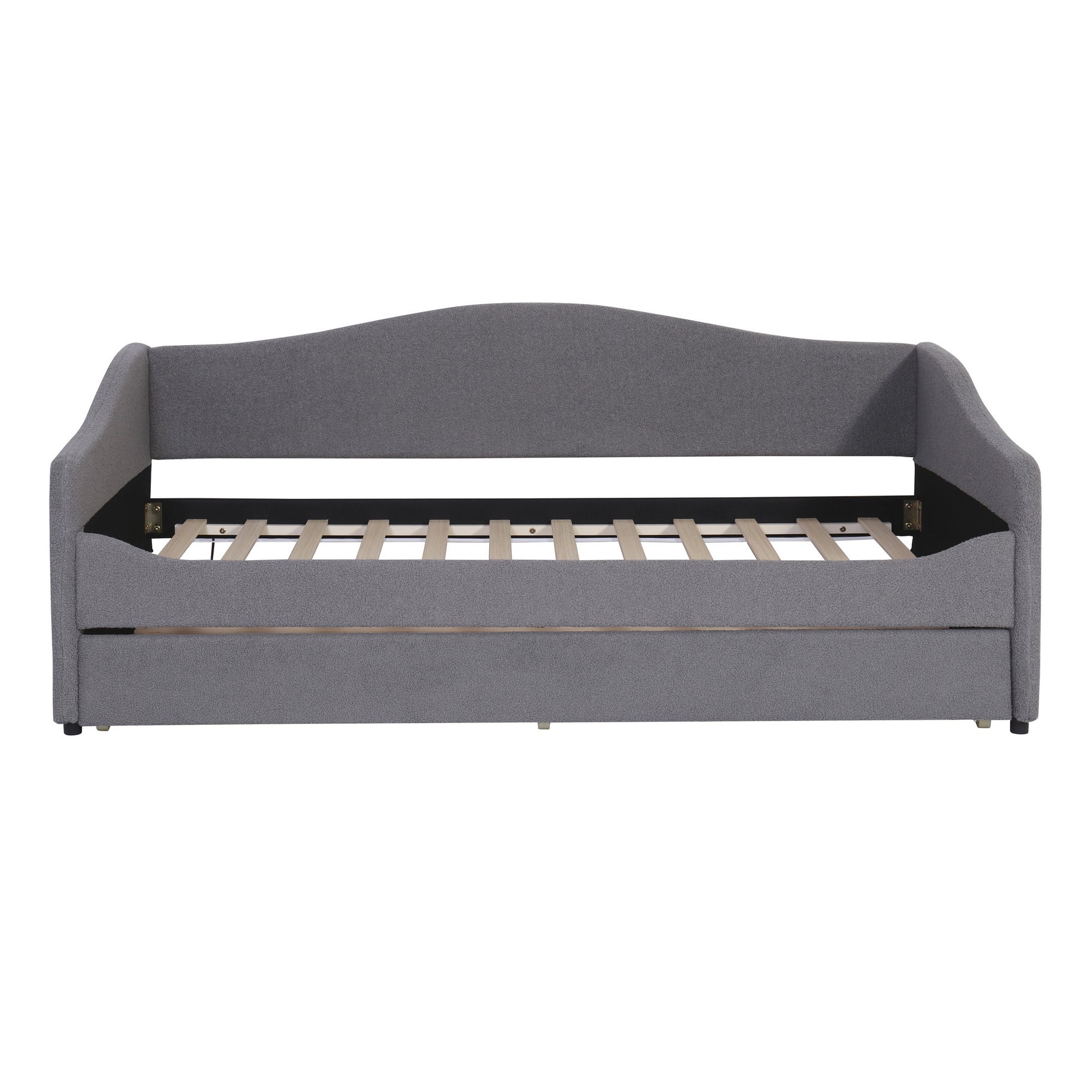 Gray Tufted Boucle Twin Day Bed With LED Lighting And Trundle And USB-7
