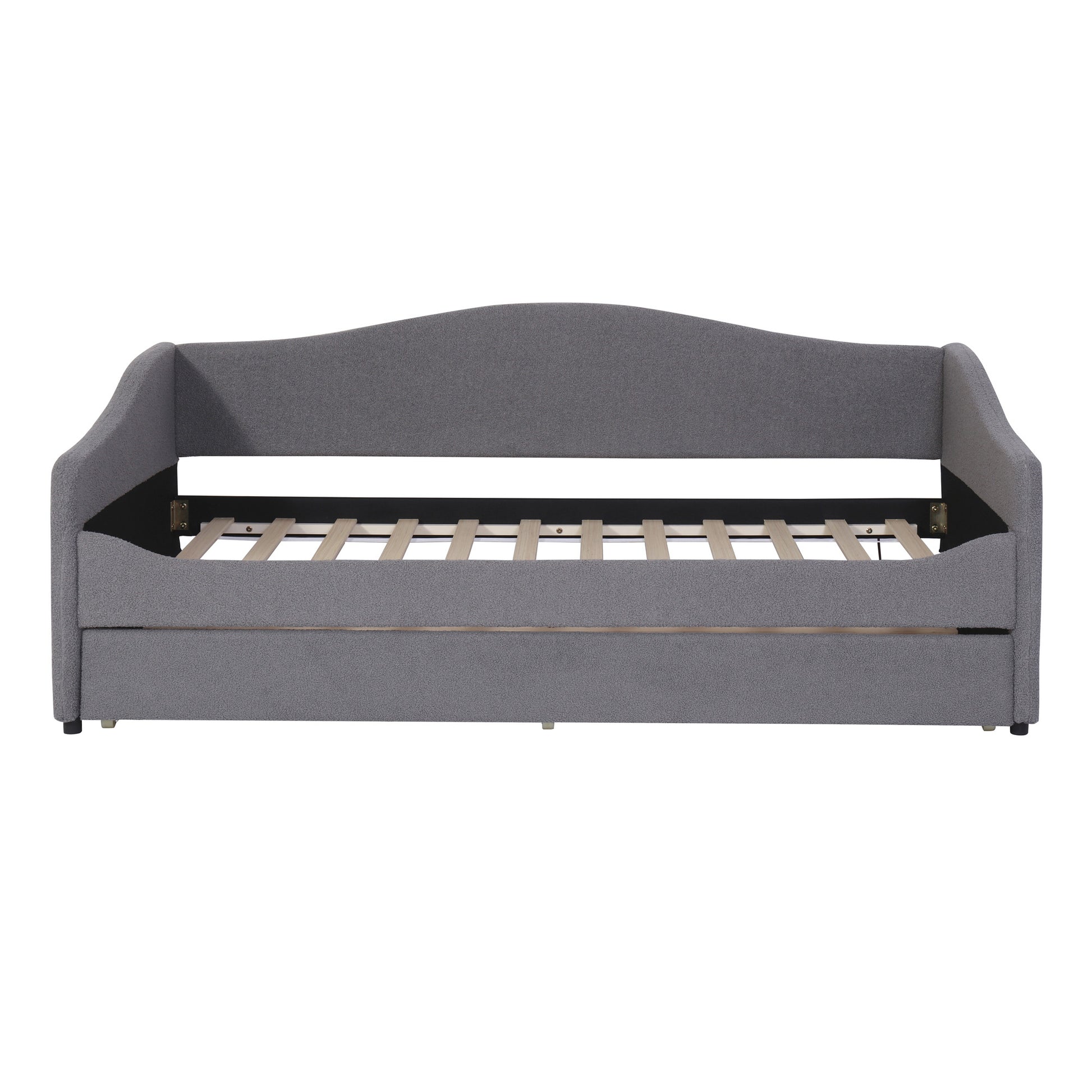 Gray Tufted Boucle Twin Day Bed With LED Lighting And Trundle And USB-1