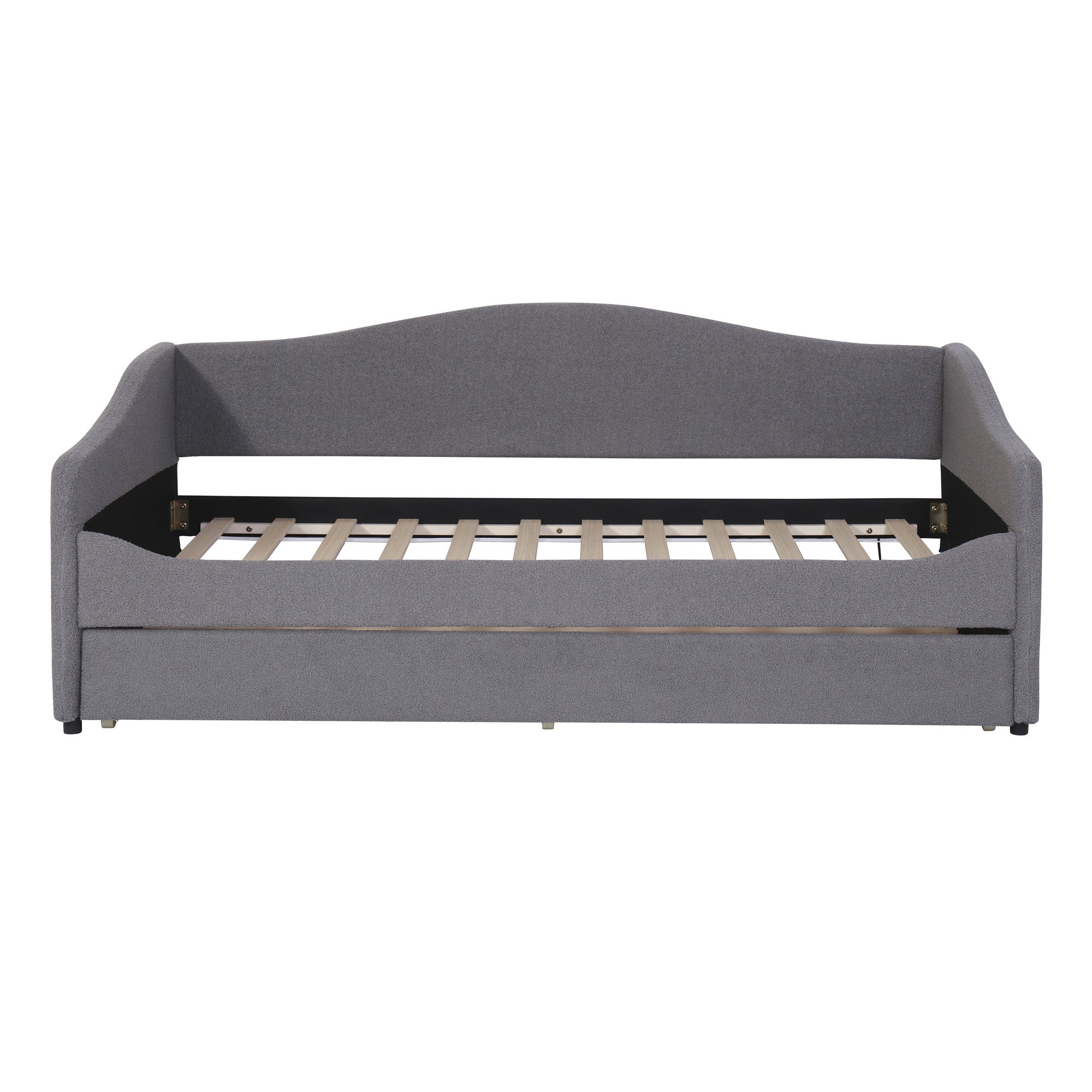 Gray Tufted Boucle Twin Day Bed With LED Lighting And Trundle And USB-1