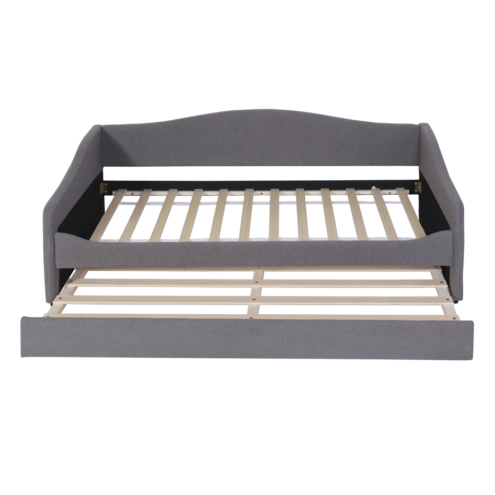Gray Tufted Boucle Twin Day Bed With LED Lighting And Trundle And USB-2