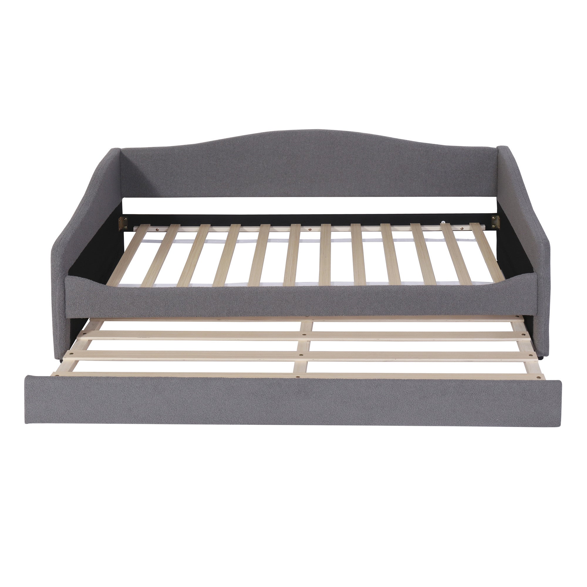Gray Tufted Boucle Twin Day Bed With LED Lighting And Trundle And USB-2