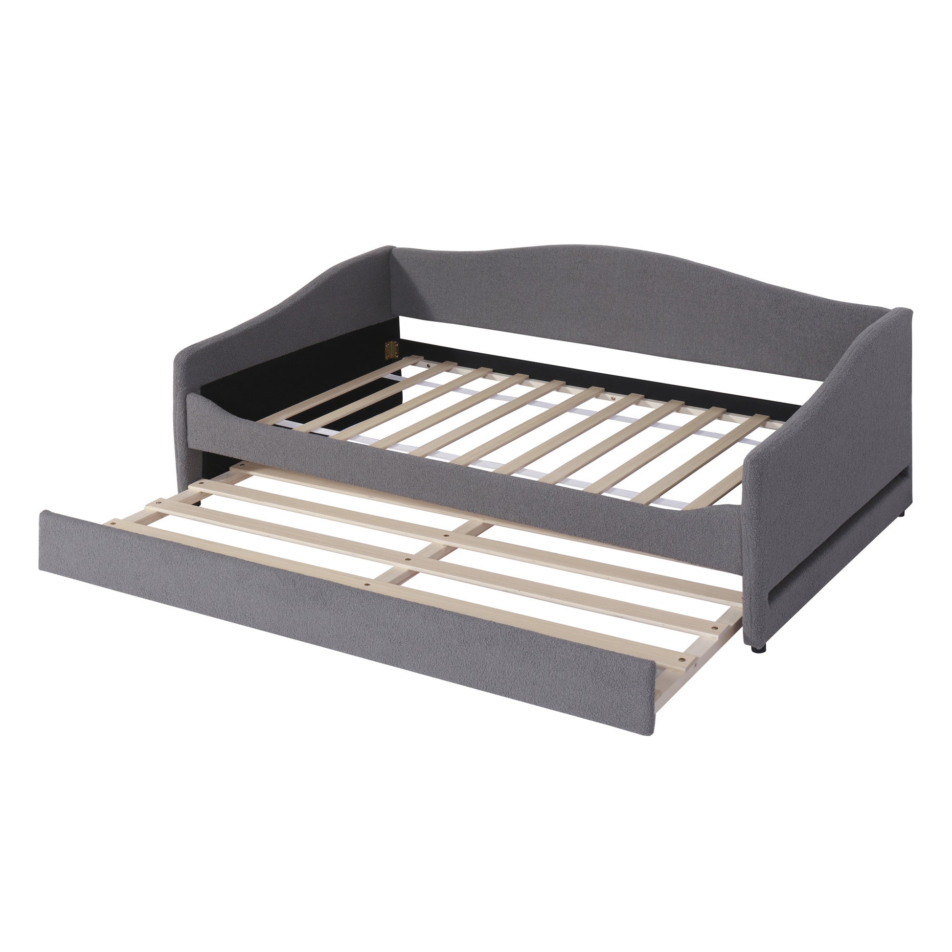 Gray Tufted Boucle Twin Day Bed With LED Lighting And Trundle And USB-3