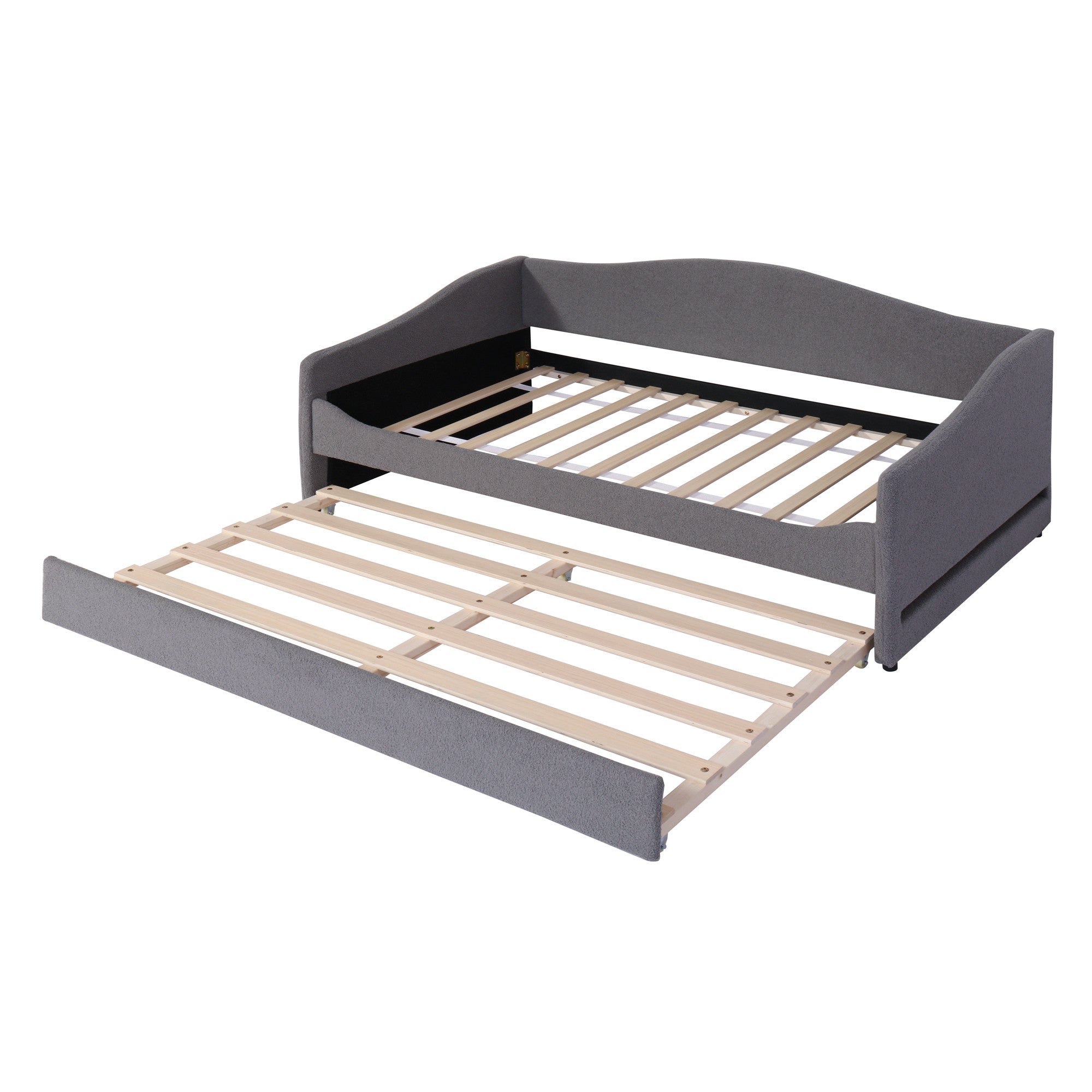 Gray Tufted Boucle Twin Day Bed With LED Lighting And Trundle And USB-5