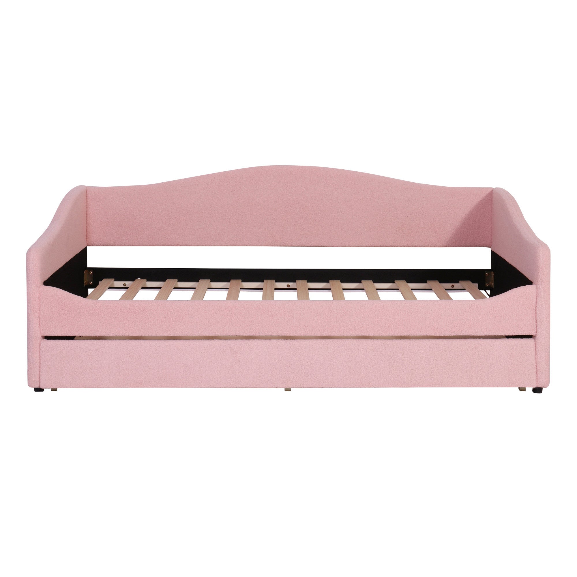 Pink Tufted Boucle Twin Day Bed With LED Lighting And Trundle And USB-7