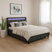 Black Tufted Upholstered Lighted Queen Bed Frame With Trundle And USB And Drawers-0