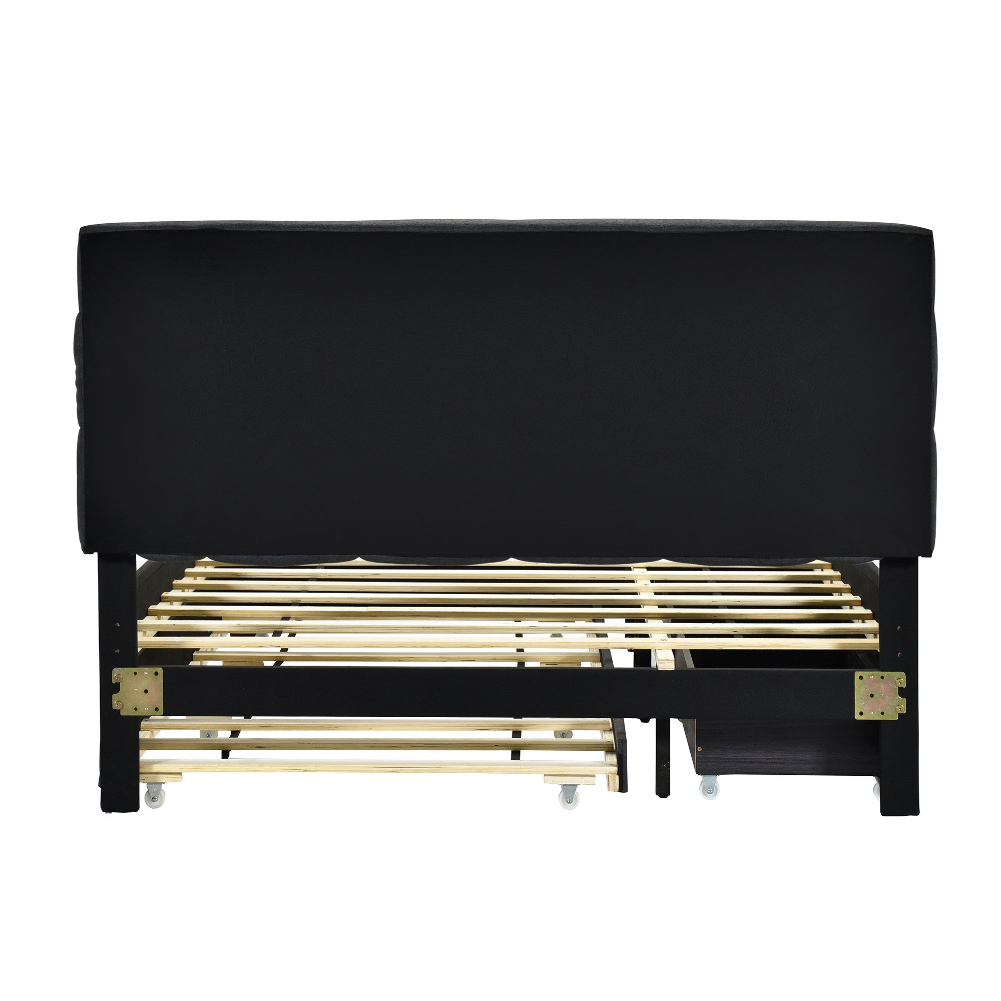 Black Tufted Upholstered Lighted Queen Bed Frame With Trundle And USB And Drawers-5