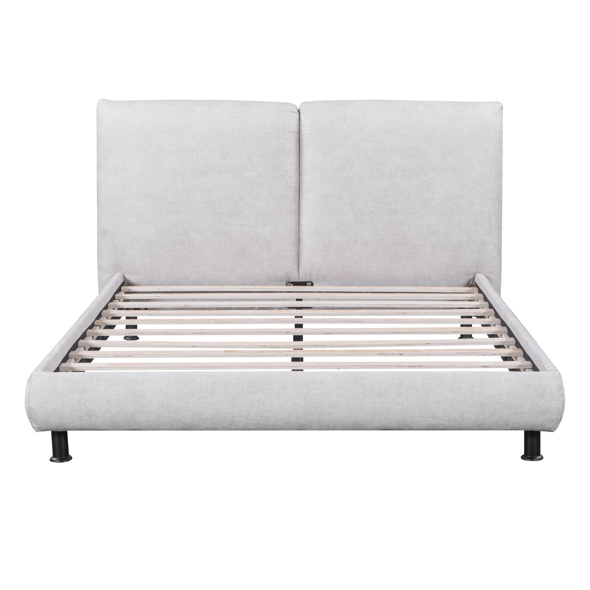 Light Gray Tufted Upholstered Queen Bed Frame-7