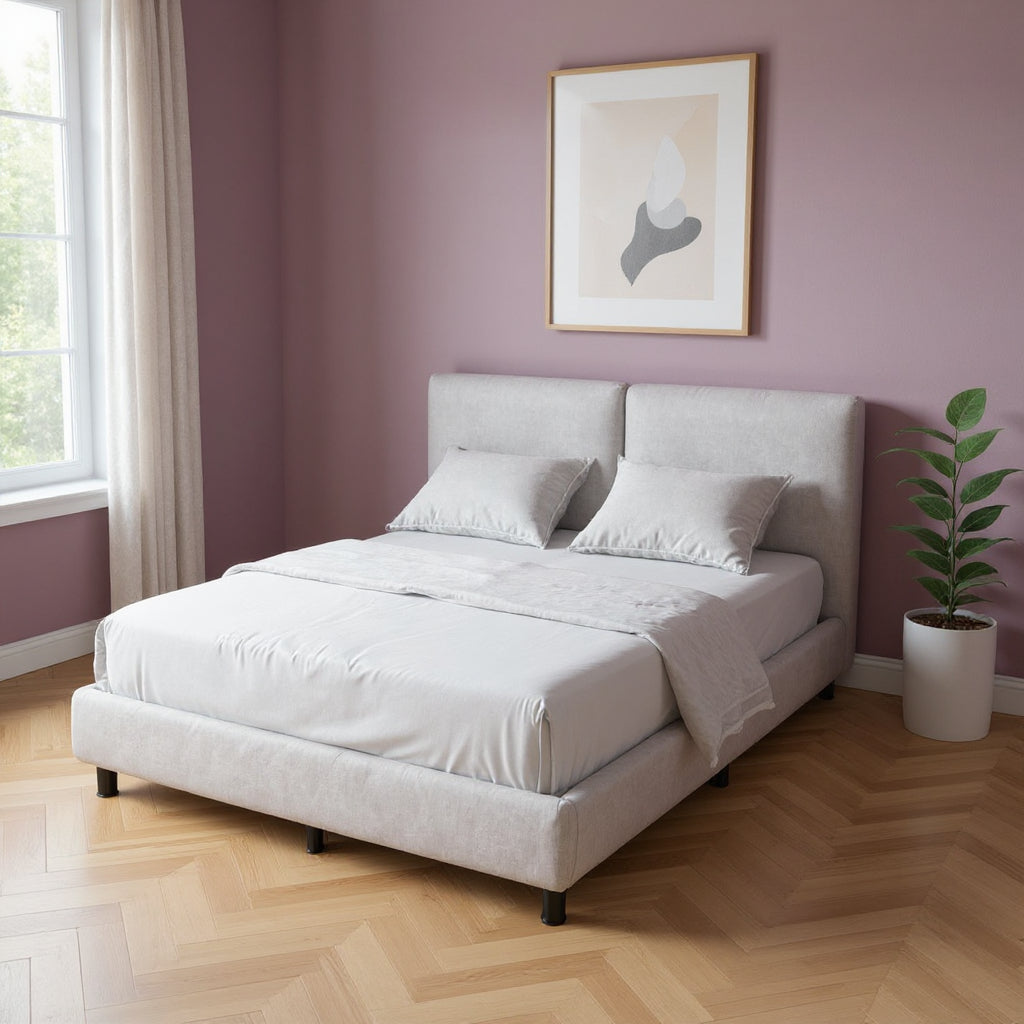 Light Gray Tufted Upholstered Queen Bed Frame-0