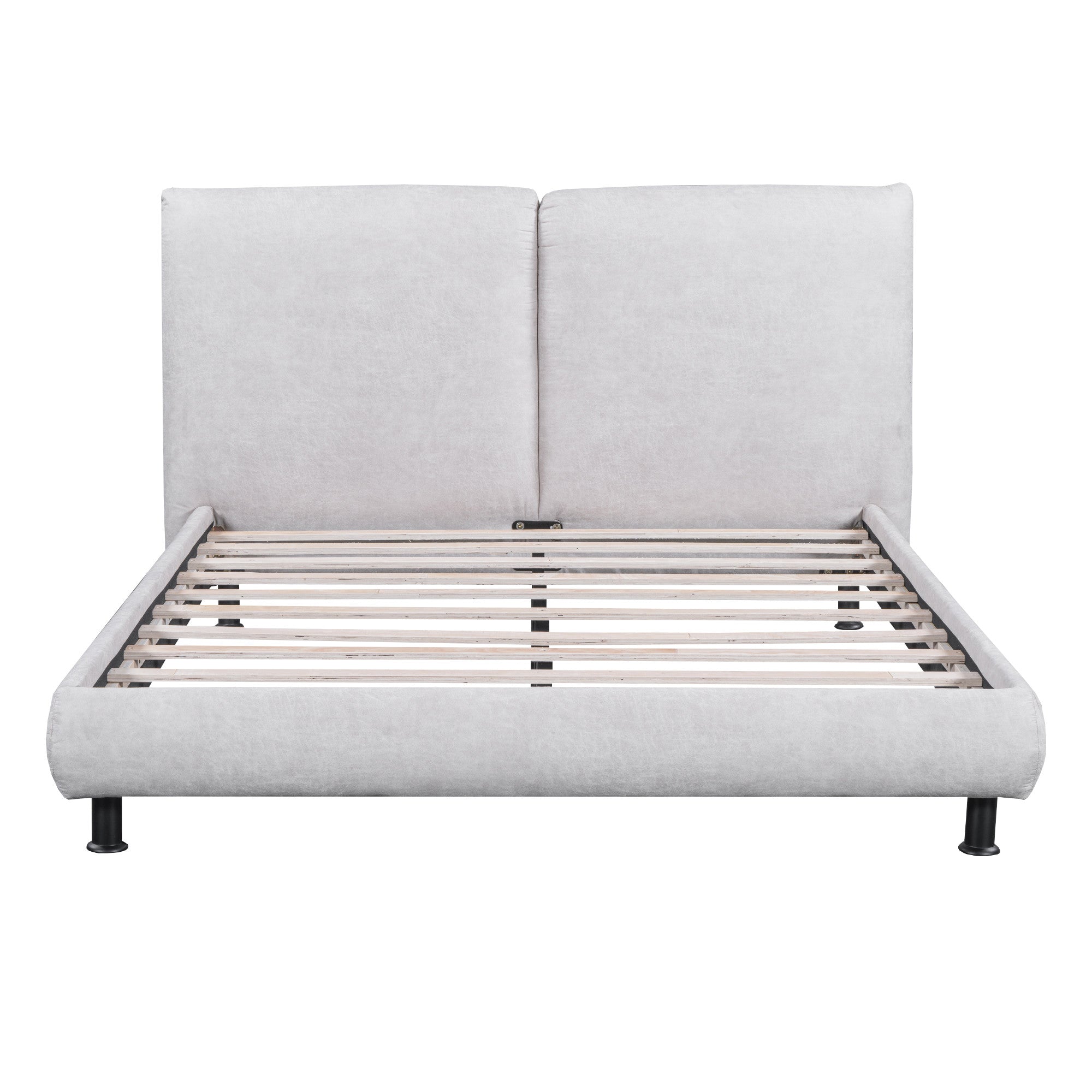 Light Gray Tufted Upholstered Queen Bed Frame-1