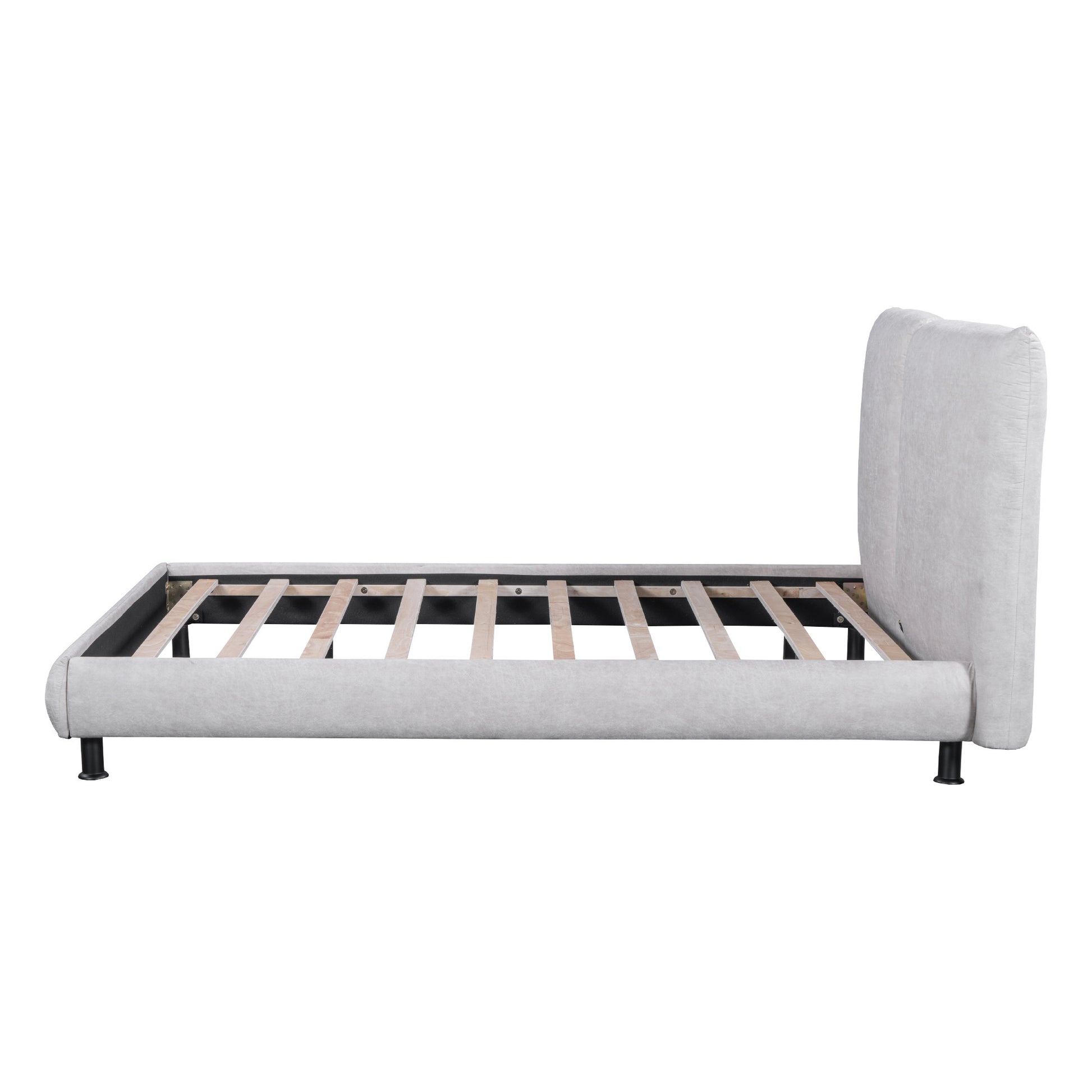 Light Gray Tufted Upholstered Queen Bed Frame-2