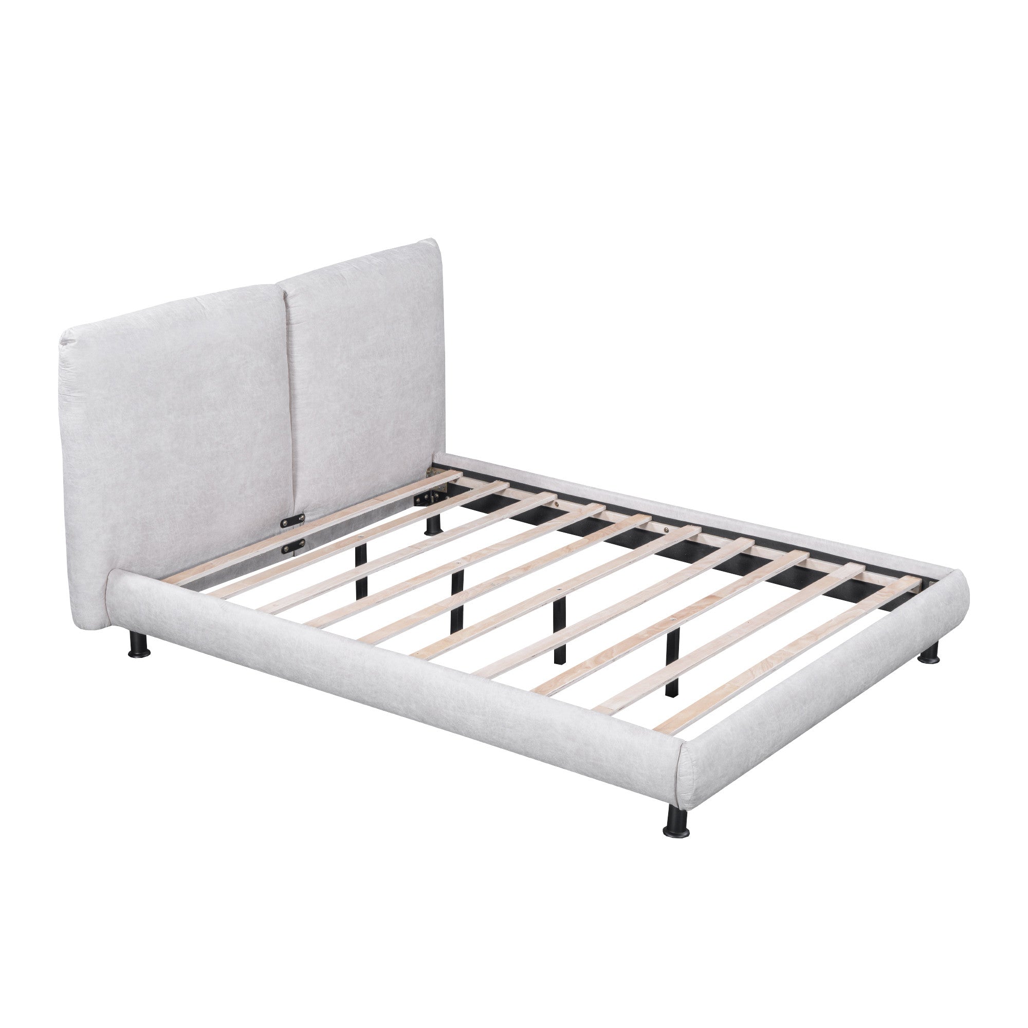 Light Gray Tufted Upholstered Queen Bed Frame-3