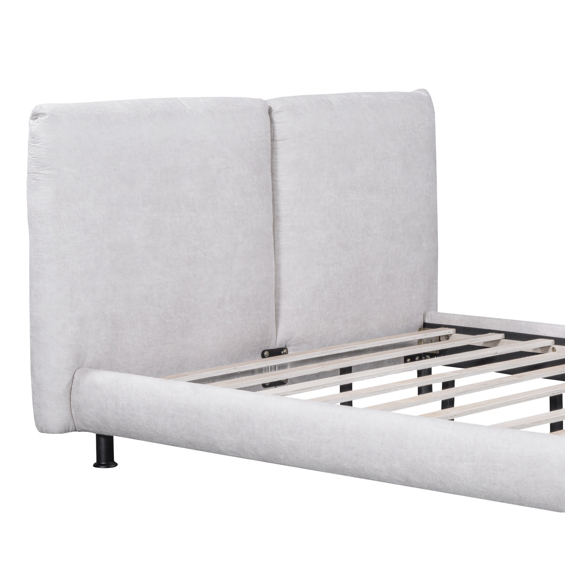 Light Gray Tufted Upholstered Queen Bed Frame-5
