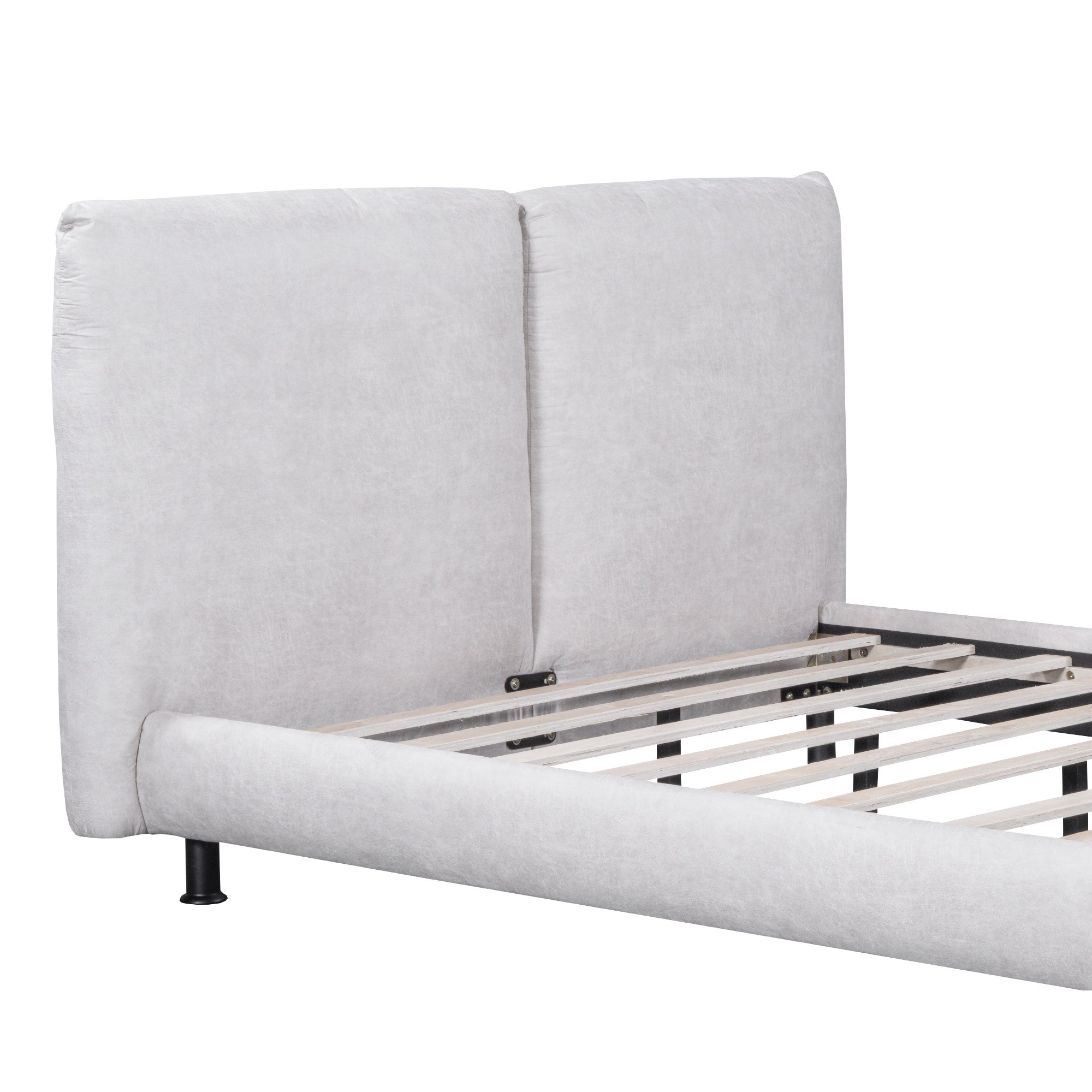 Light Gray Tufted Upholstered Queen Bed Frame-5