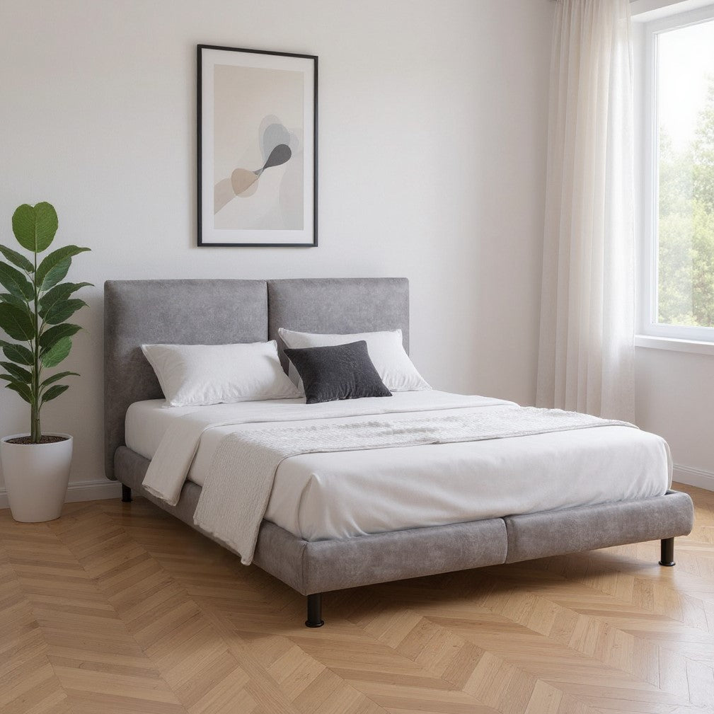 Dark Gray Tufted Upholstered Queen Bed Frame-0