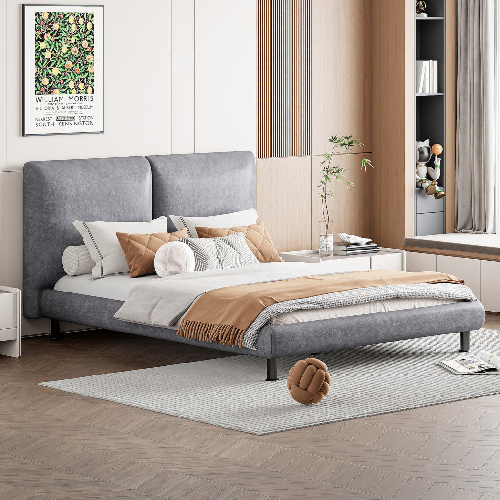 Dark Gray Tufted Upholstered Queen Bed Frame-8