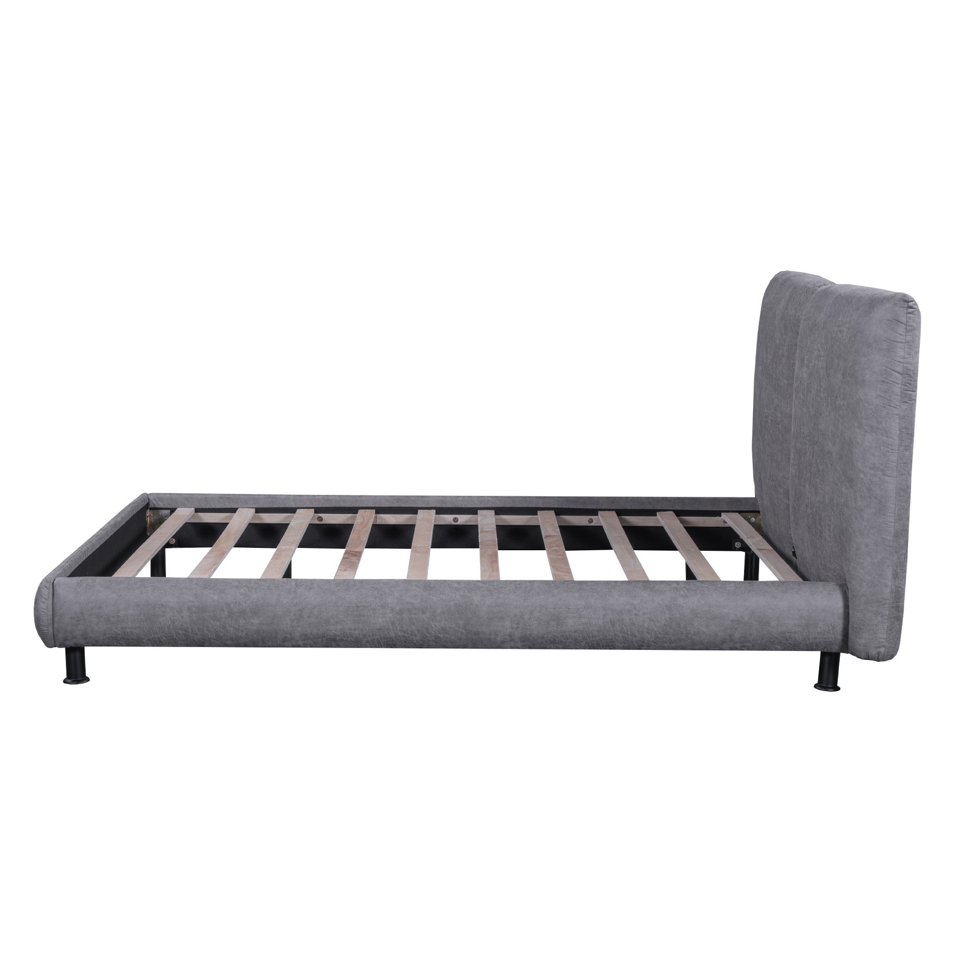 Dark Gray Tufted Upholstered Queen Bed Frame-2