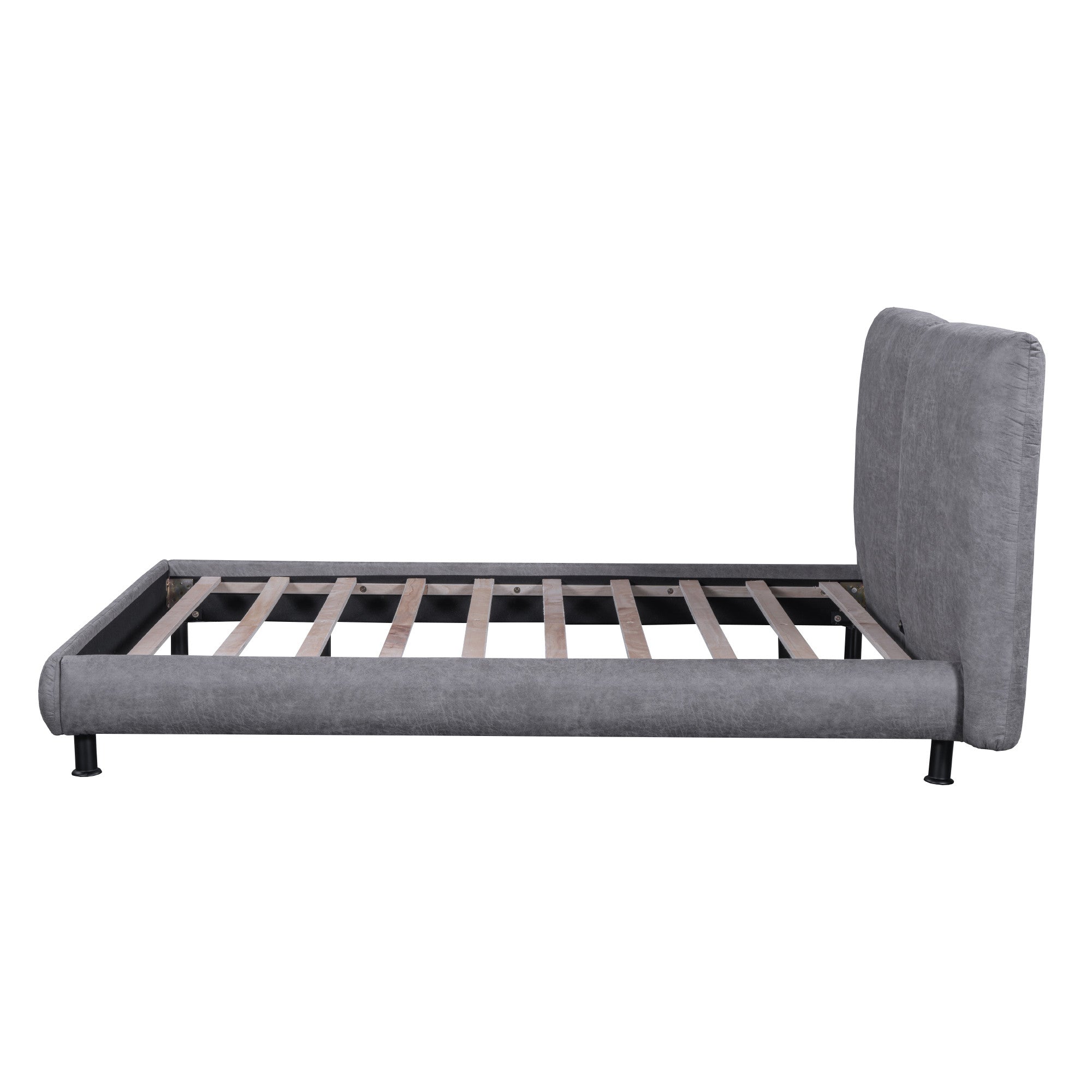 Dark Gray Tufted Upholstered Queen Bed Frame-2