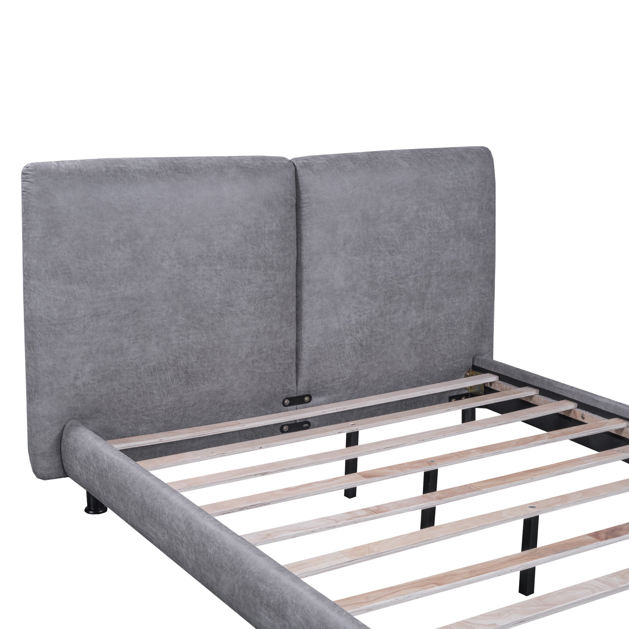 Dark Gray Tufted Upholstered Queen Bed Frame-5