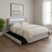 Light Gray Tufted Boucle Lighted Full Bed Frame With Trundle And USB And Drawers-0