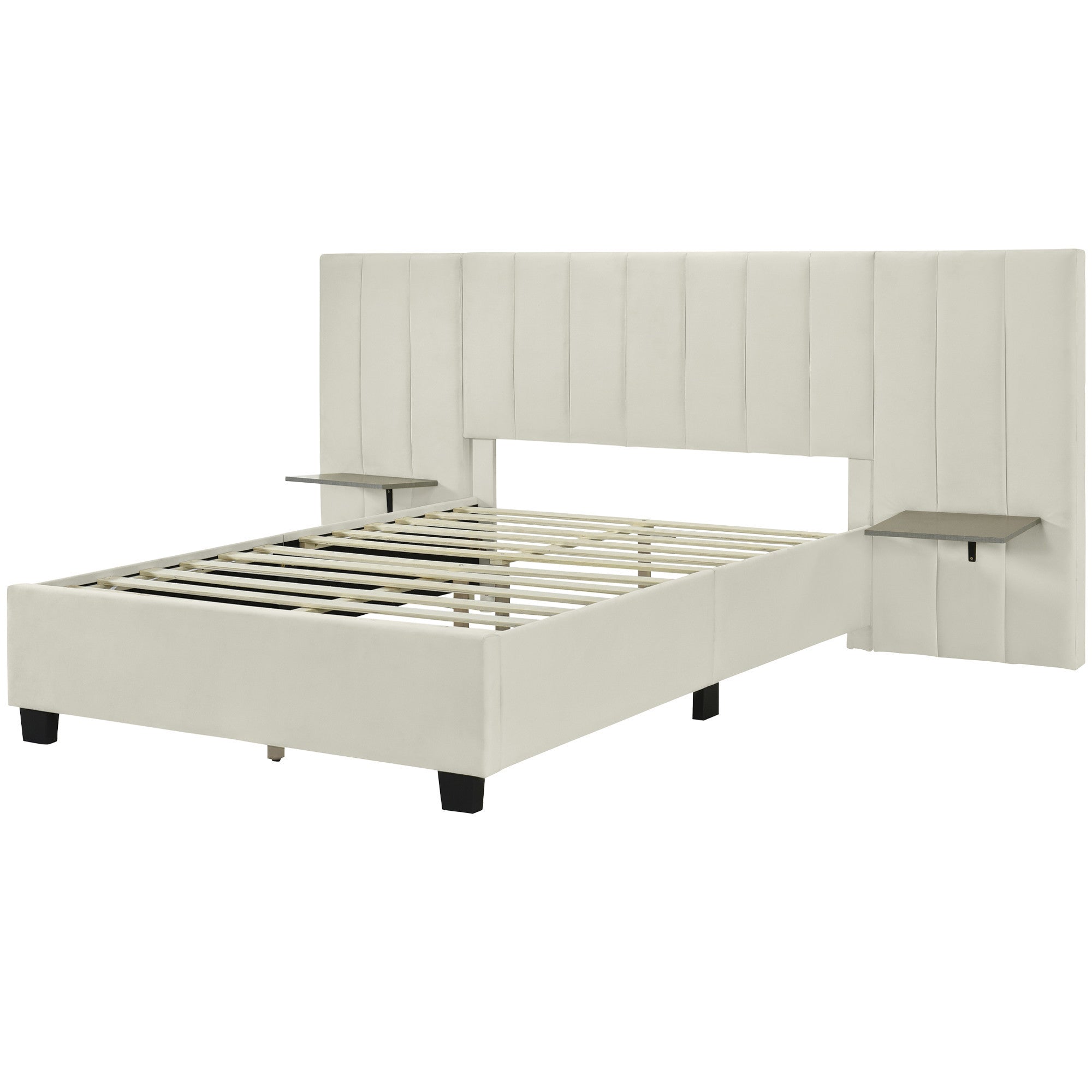 Light Gray Tufted Velvet Upholstered Lighted Full Bed Frame-7