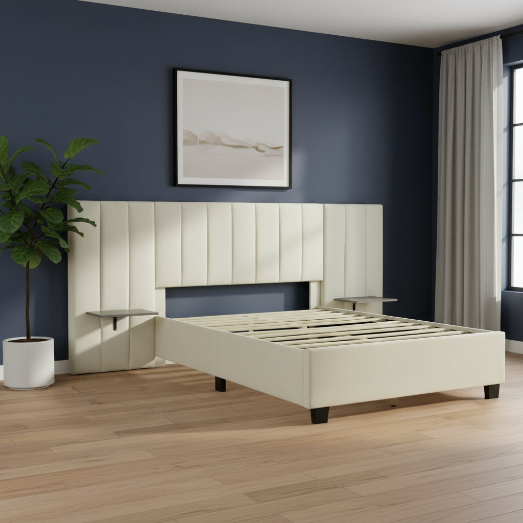 Light Gray Tufted Velvet Upholstered Lighted Full Bed Frame-0