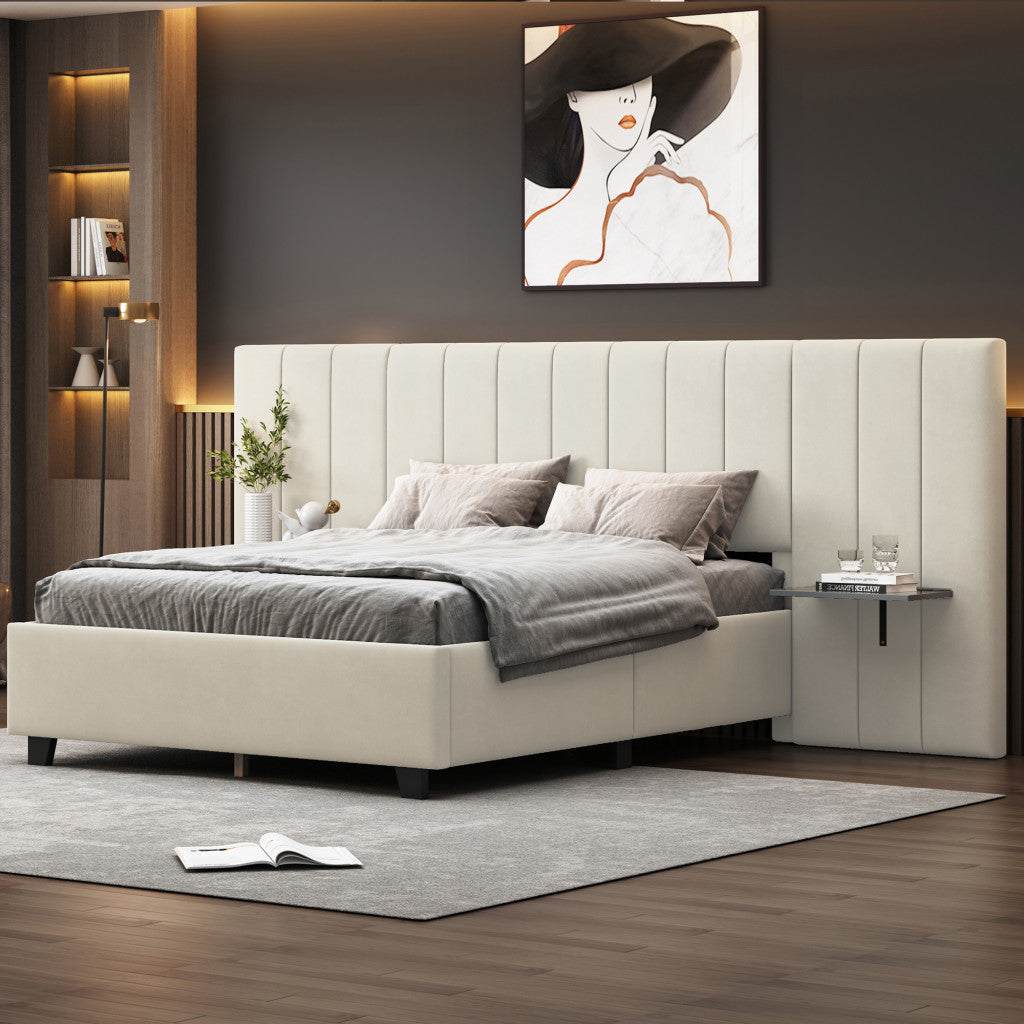 Light Gray Tufted Velvet Upholstered Lighted Full Bed Frame-8