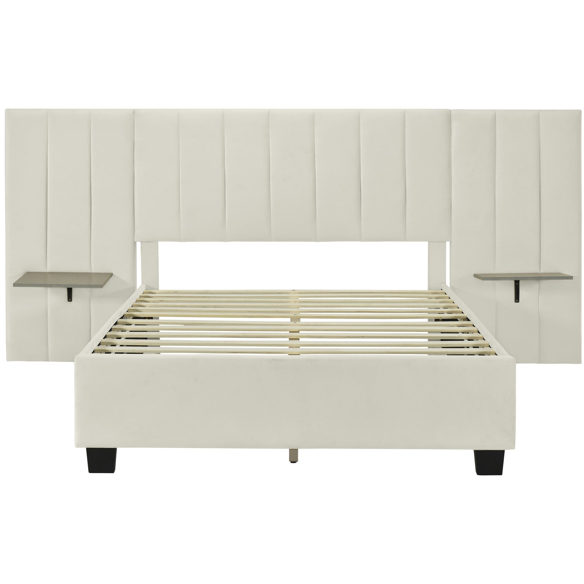 Light Gray Tufted Velvet Upholstered Lighted Full Bed Frame-2